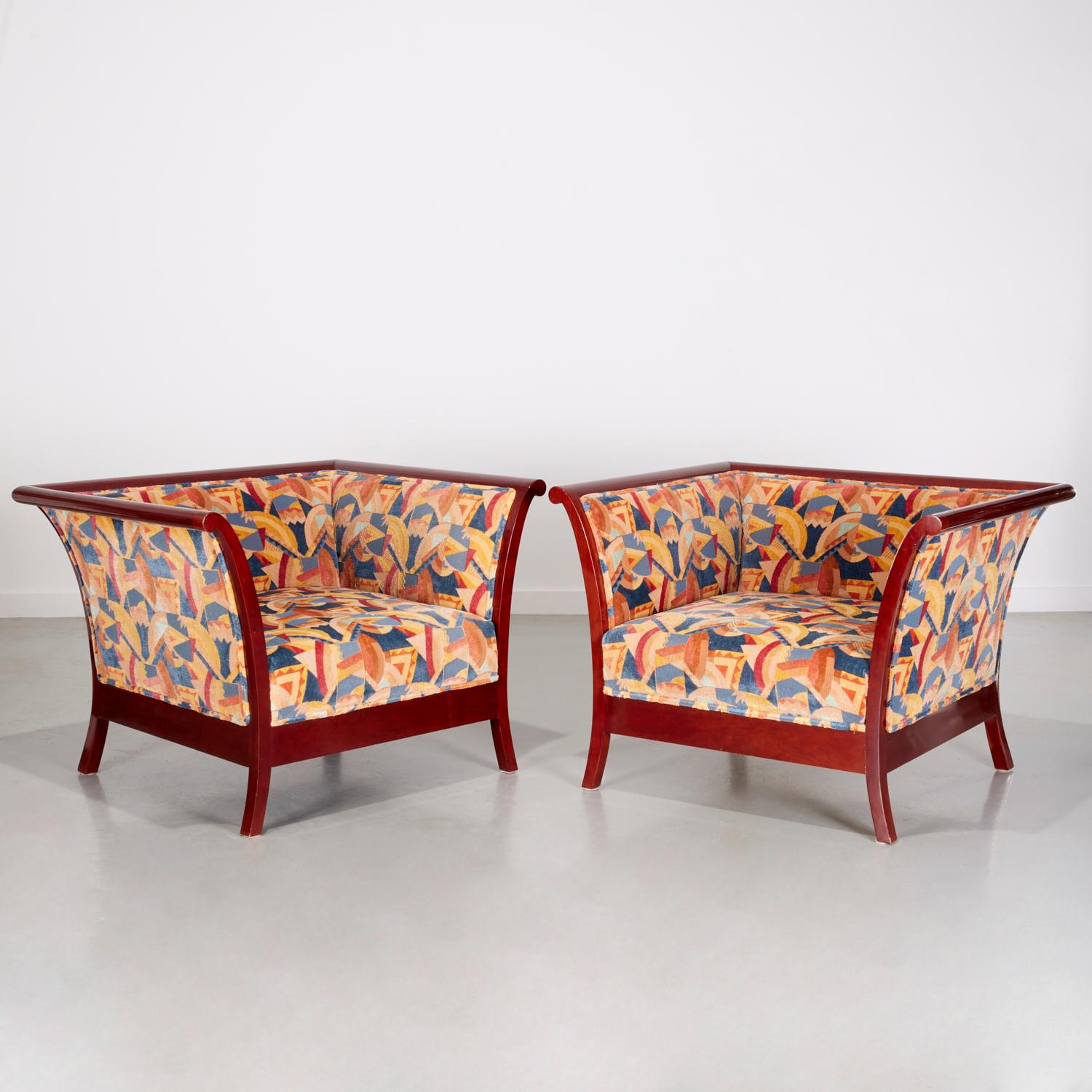Kenneth Winslow Club Chairs in Deco Inspired Clarence House Cut Velvet Jacquard  2