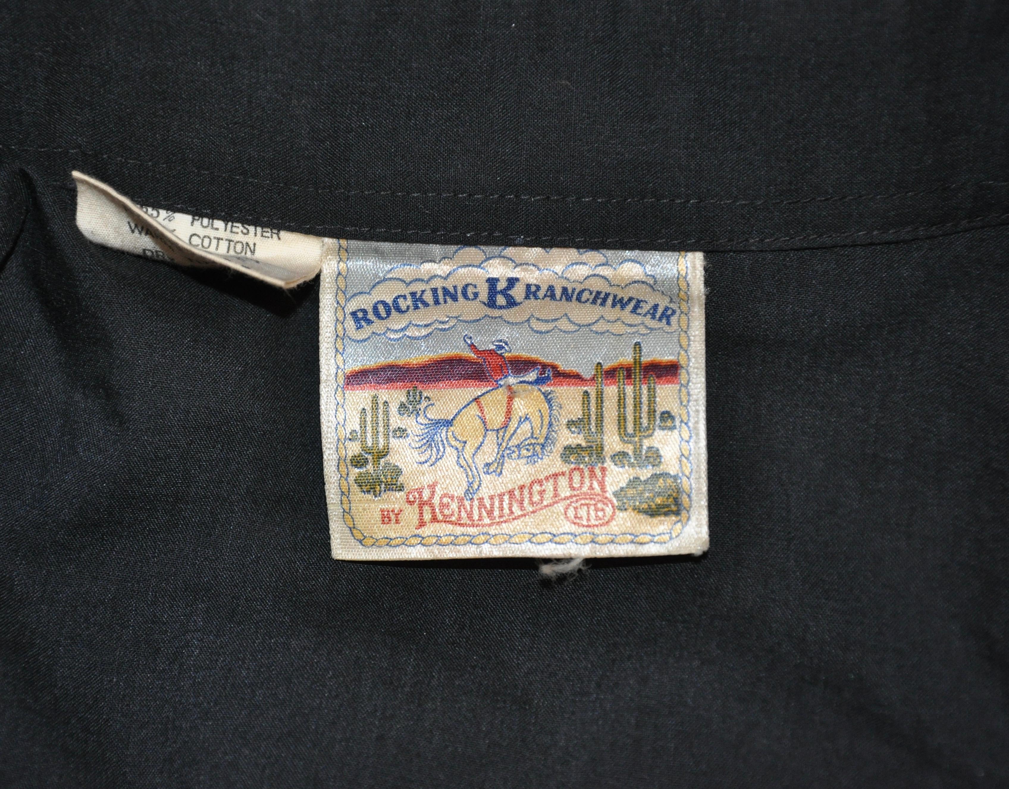 Kennington Tapered Rocking Ranch Detailed Embroidered Black Cotton Shirt  In Good Condition For Sale In New York, NY