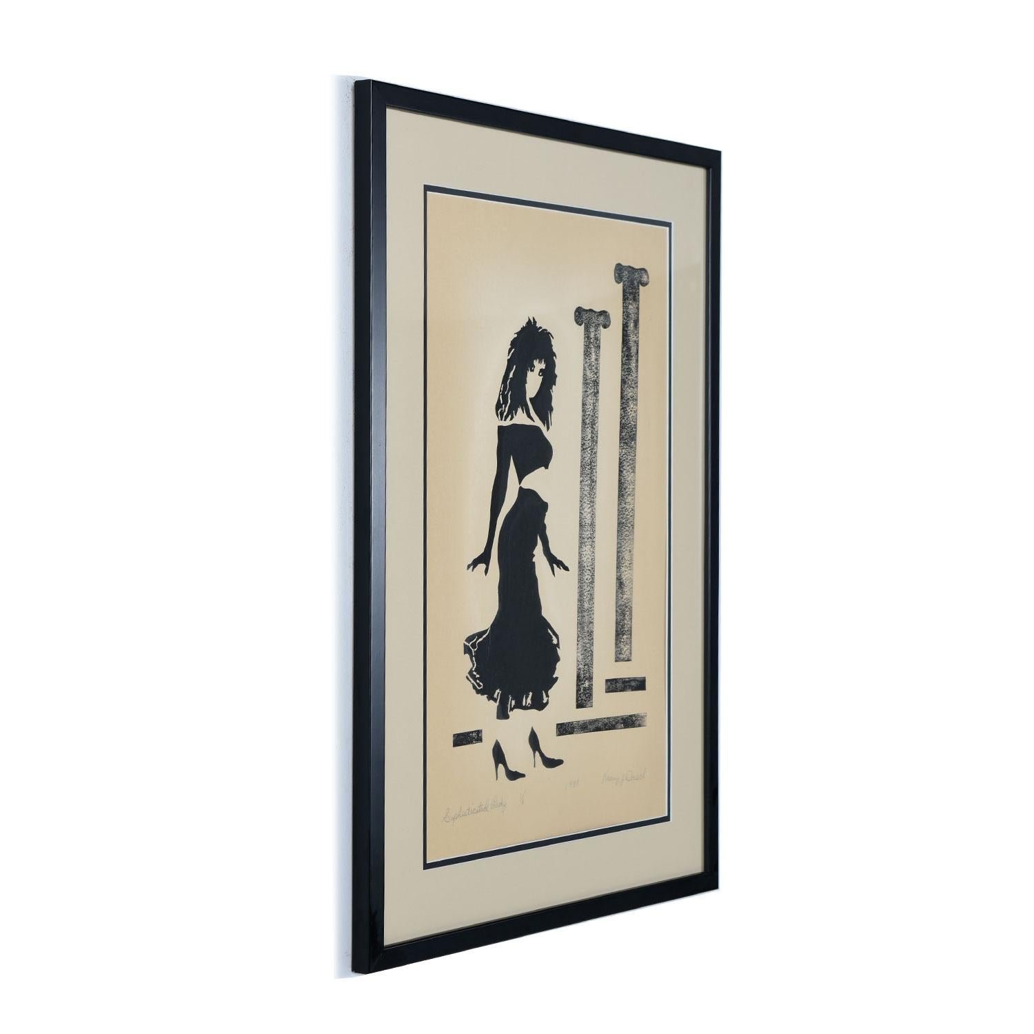 This vintage 1988 pencil signed serigraph, “Sophisticated Lady,” perfectly captures the spirit of the divine feminine. The female figure stands in bold, self-assured form. She is a woman who is comfortable in her sexuality as exhibited by her