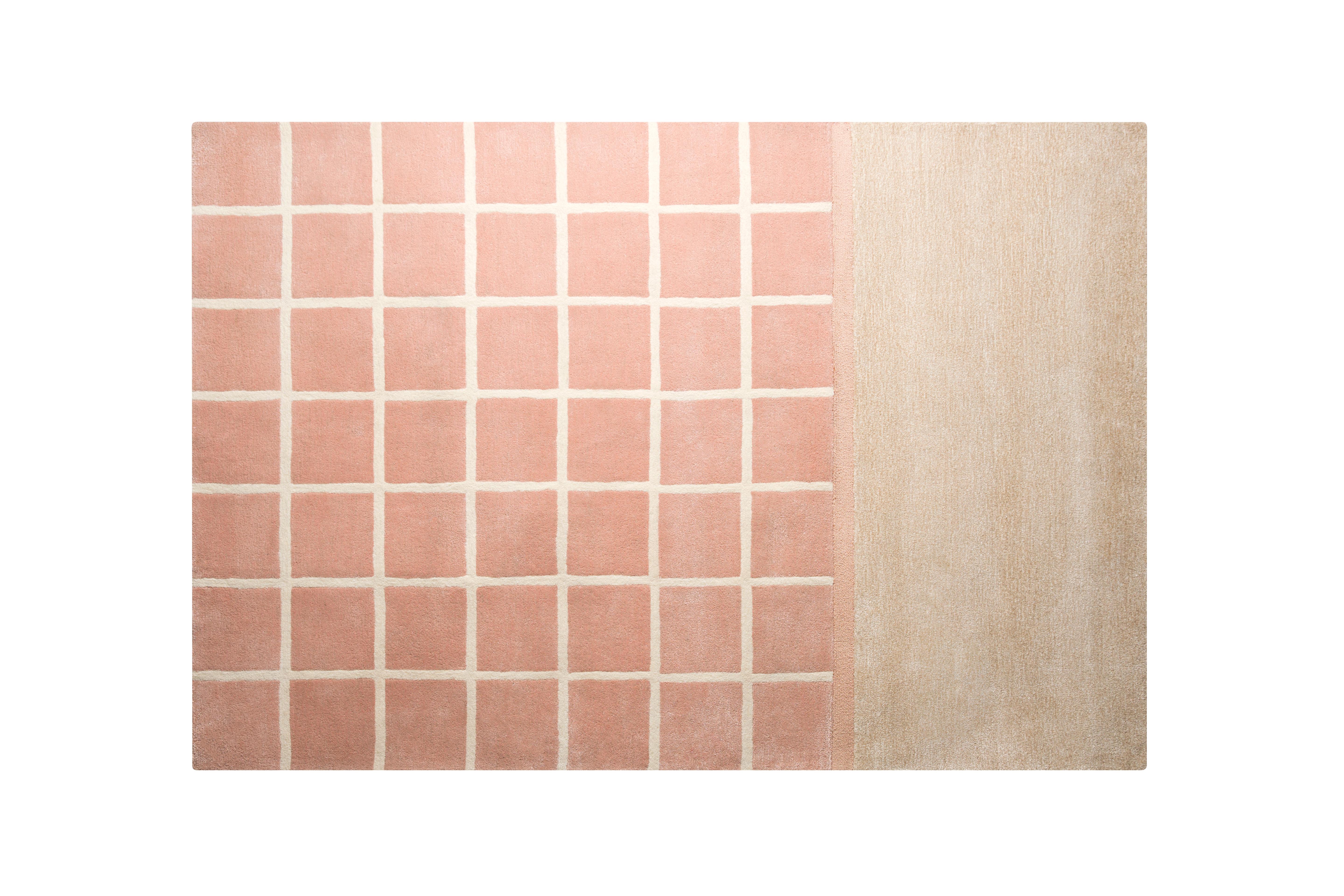 Moderne Tapis Kenny Grid Pattern de Pieces, tapis moderne touffeté à la main en vente