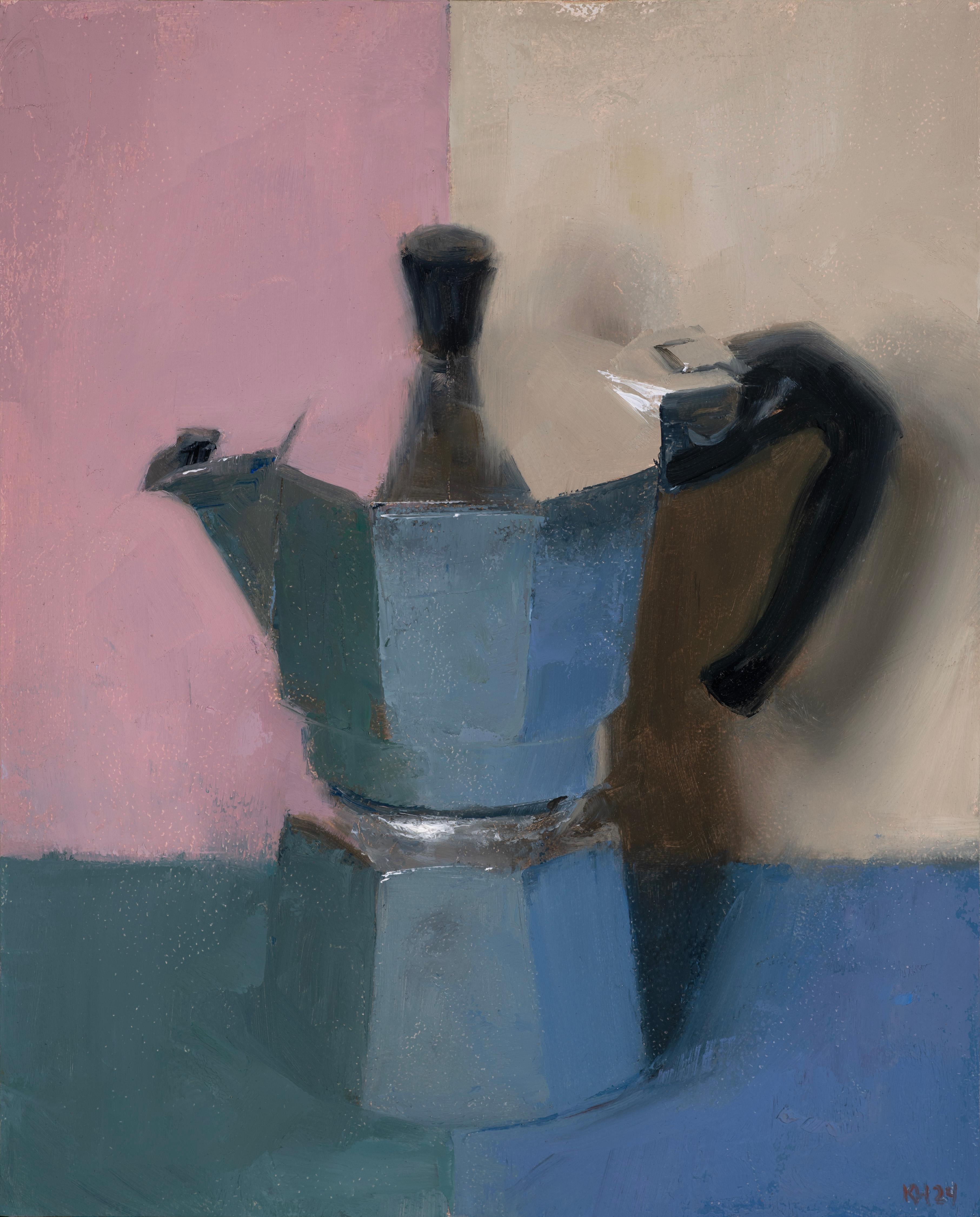 kenny harris Still-Life Painting - Moka with Pink, Green and Blue