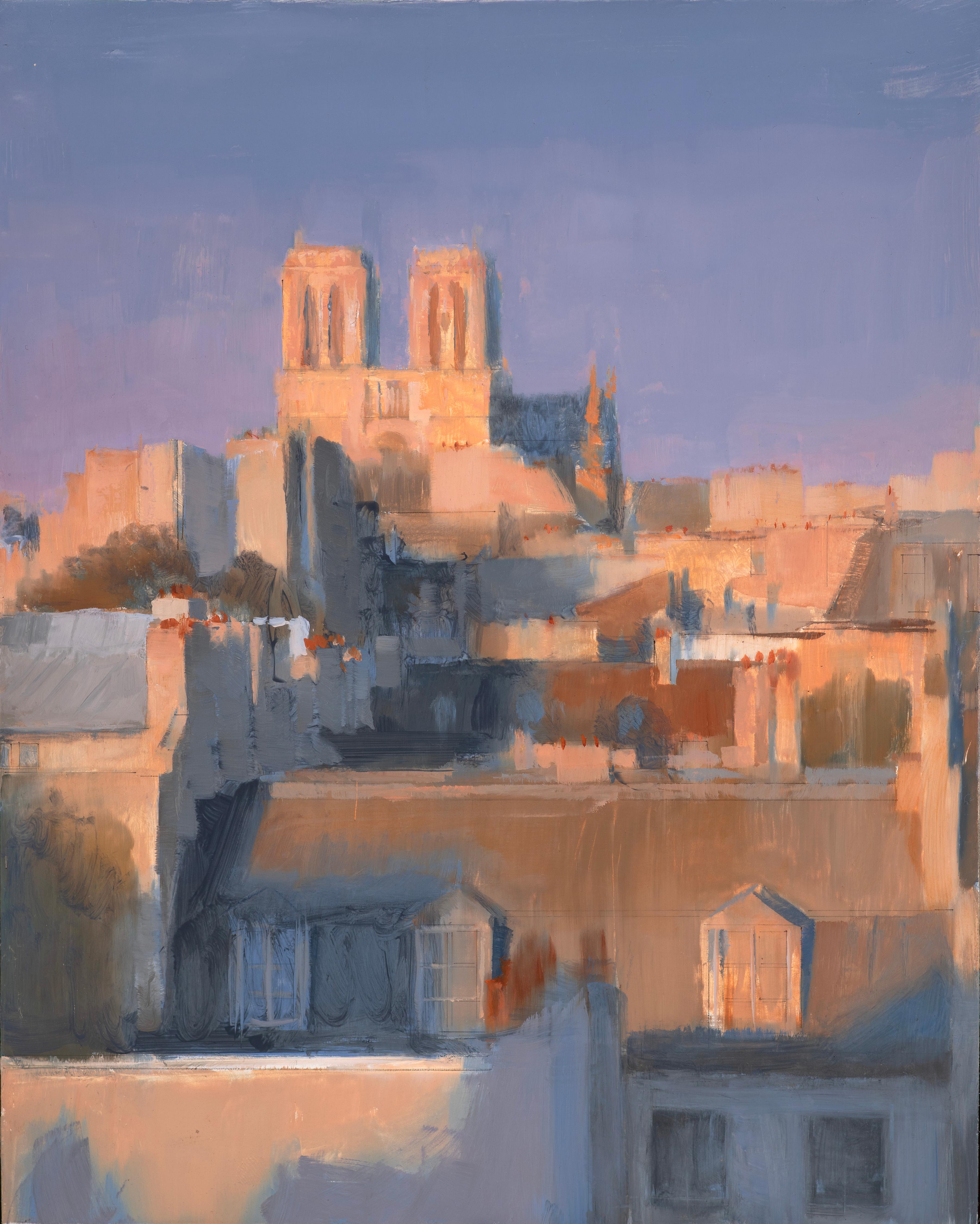 Landscape Painting kenny harris - Les toits de Paris au coucher du soleil