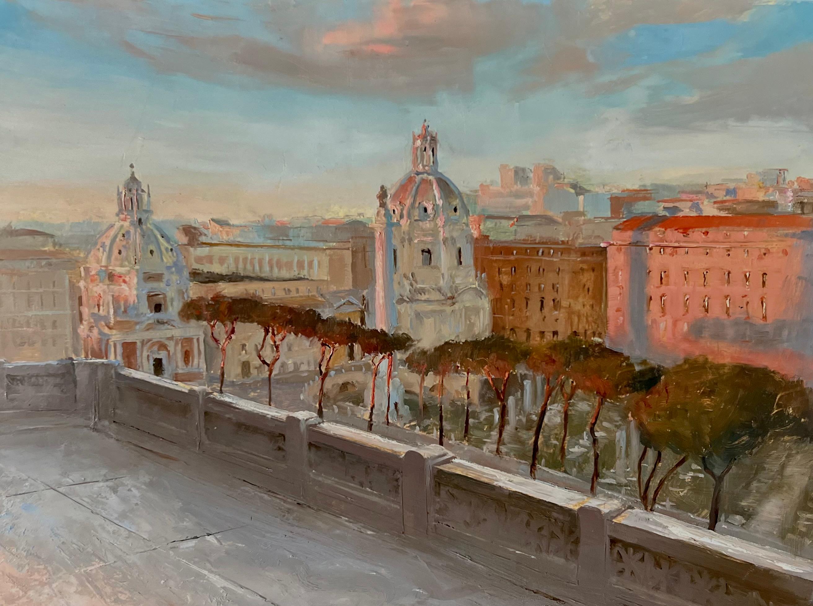 kenny harris Landscape Painting – Rome from the Victoriano, gerahmt