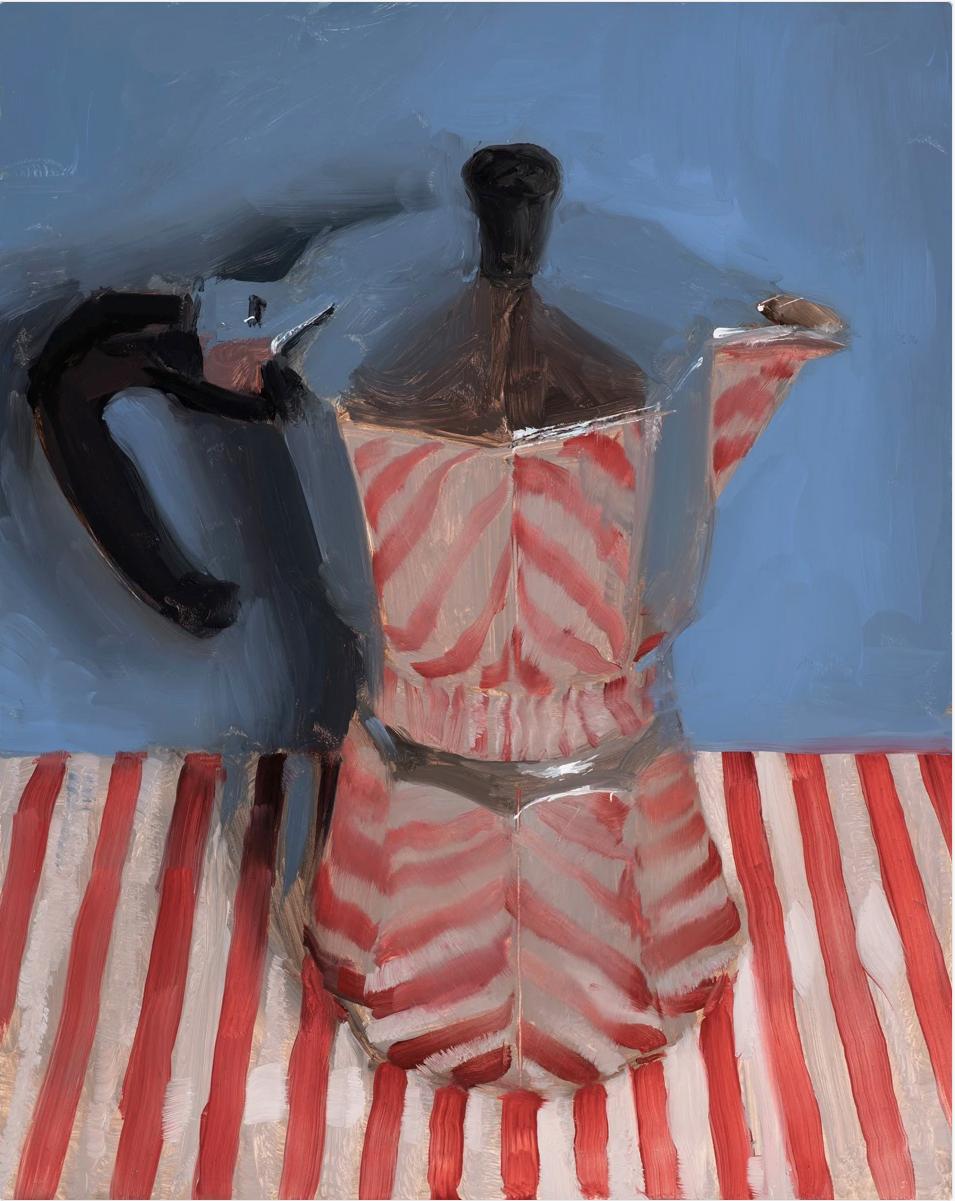 kenny harris Interior Print – Moka with Stripes by Kenny Harris archival giclee print of an original painting