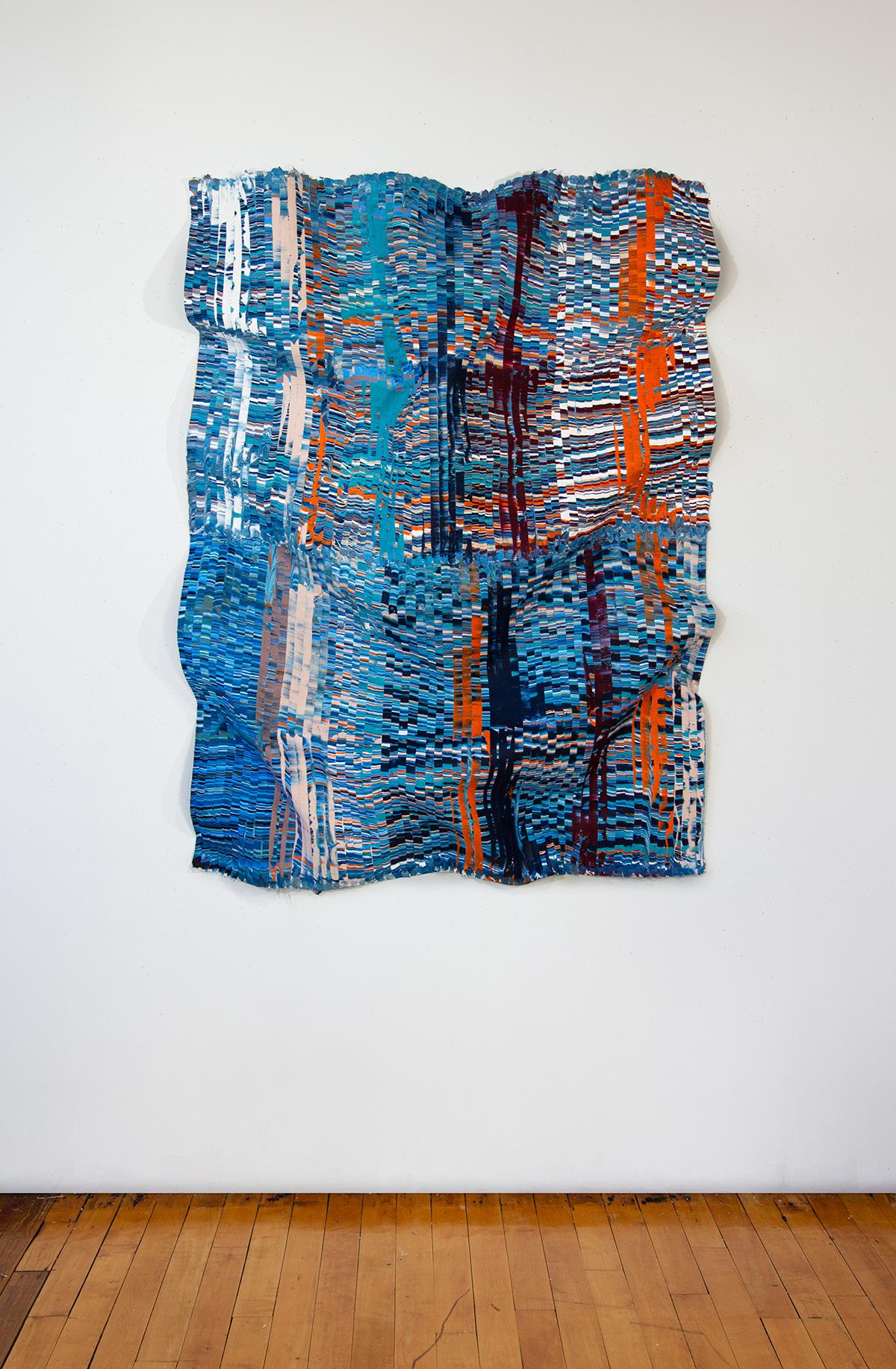 Kenny Nguyen
(Titel unbestimmt), 2024
Handgeschnittener Seidenstoff, Acrylfarbe, Leinwand, an die Wand montiert
72 x 54 Zoll
Gewölbte Abmessungen (ca.): 66 x 49 x 5 Zoll
KN066

Kenny Nguyen (geb. 1990, Provinz Ben Tre, Vietnam) schafft großflächige,