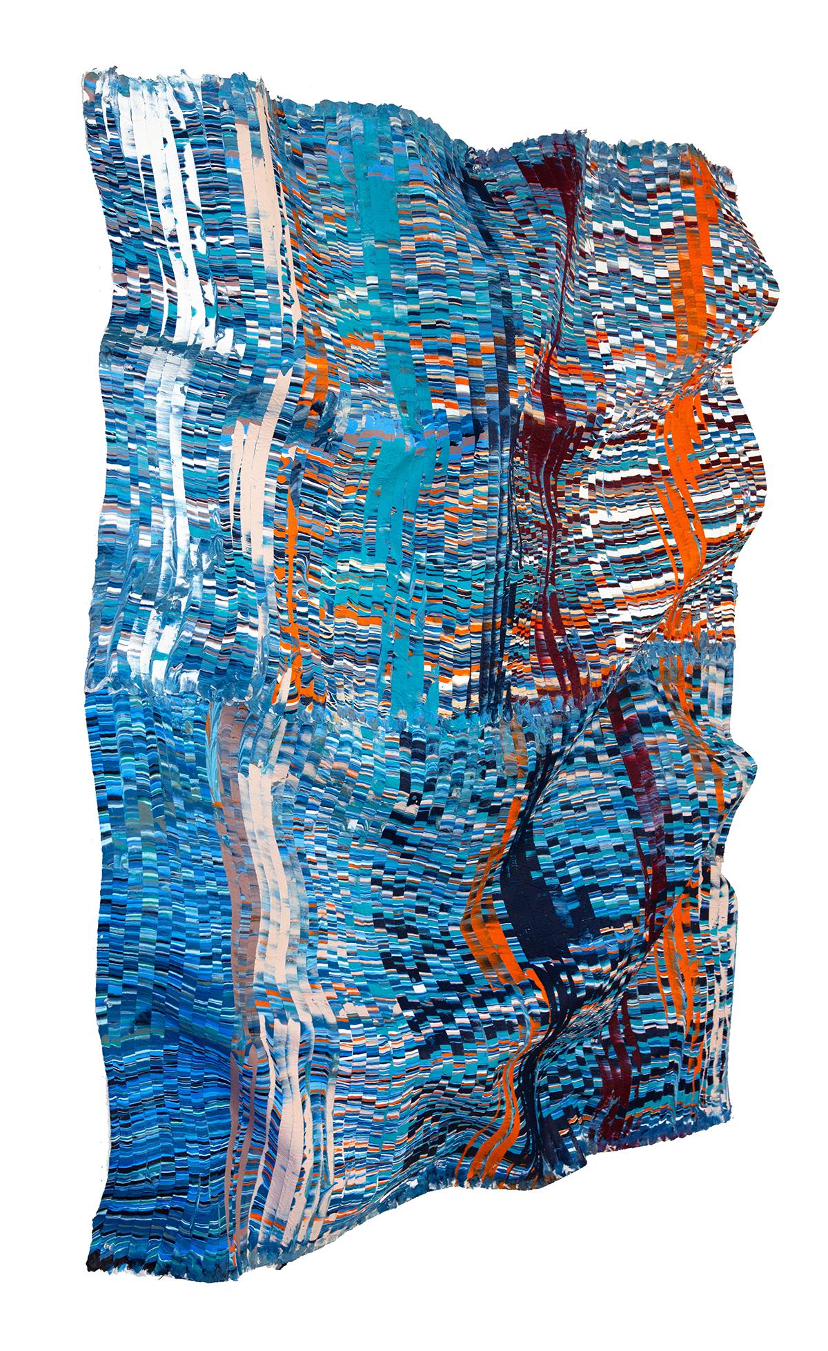 Vertikale Seidenmalerei in Blau und Orange, Contemporary Abstract Art im Angebot 2