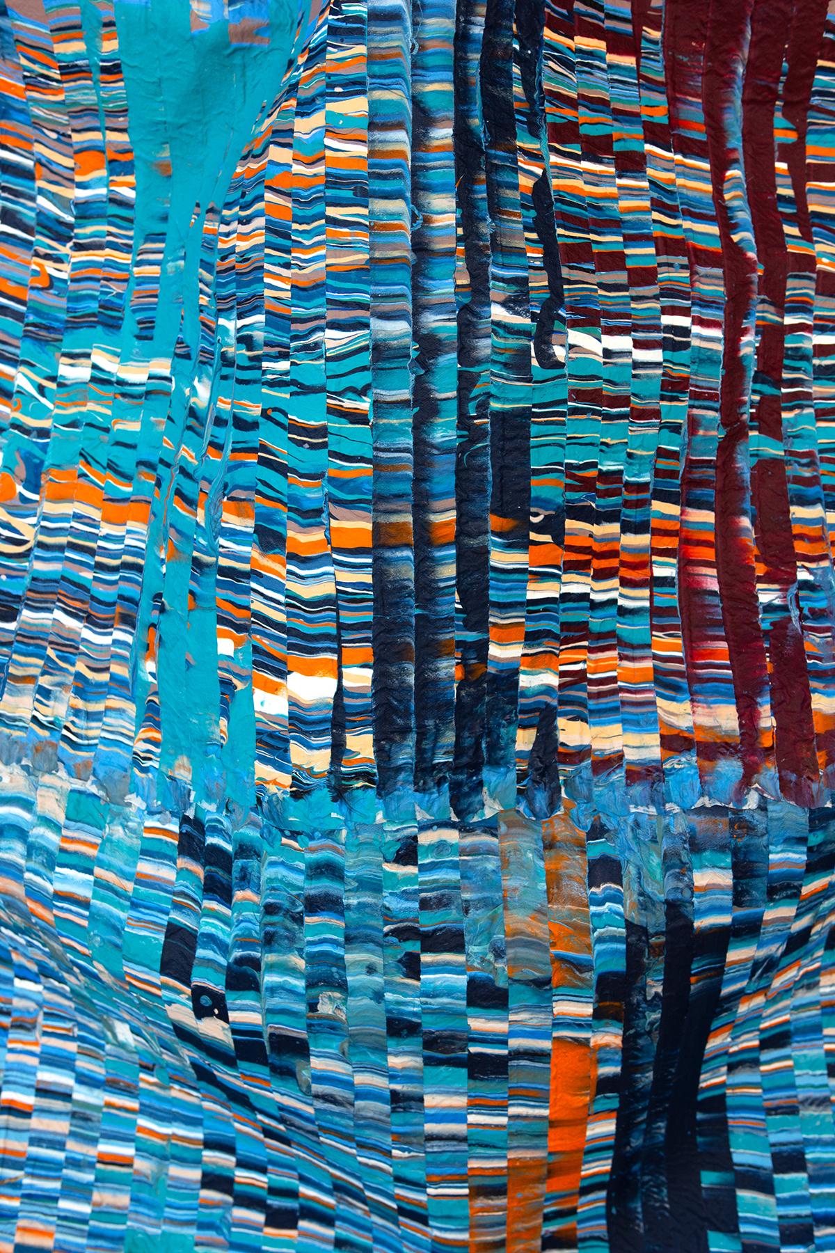 Vertikale Seidenmalerei in Blau und Orange, Contemporary Abstract Art im Angebot 3