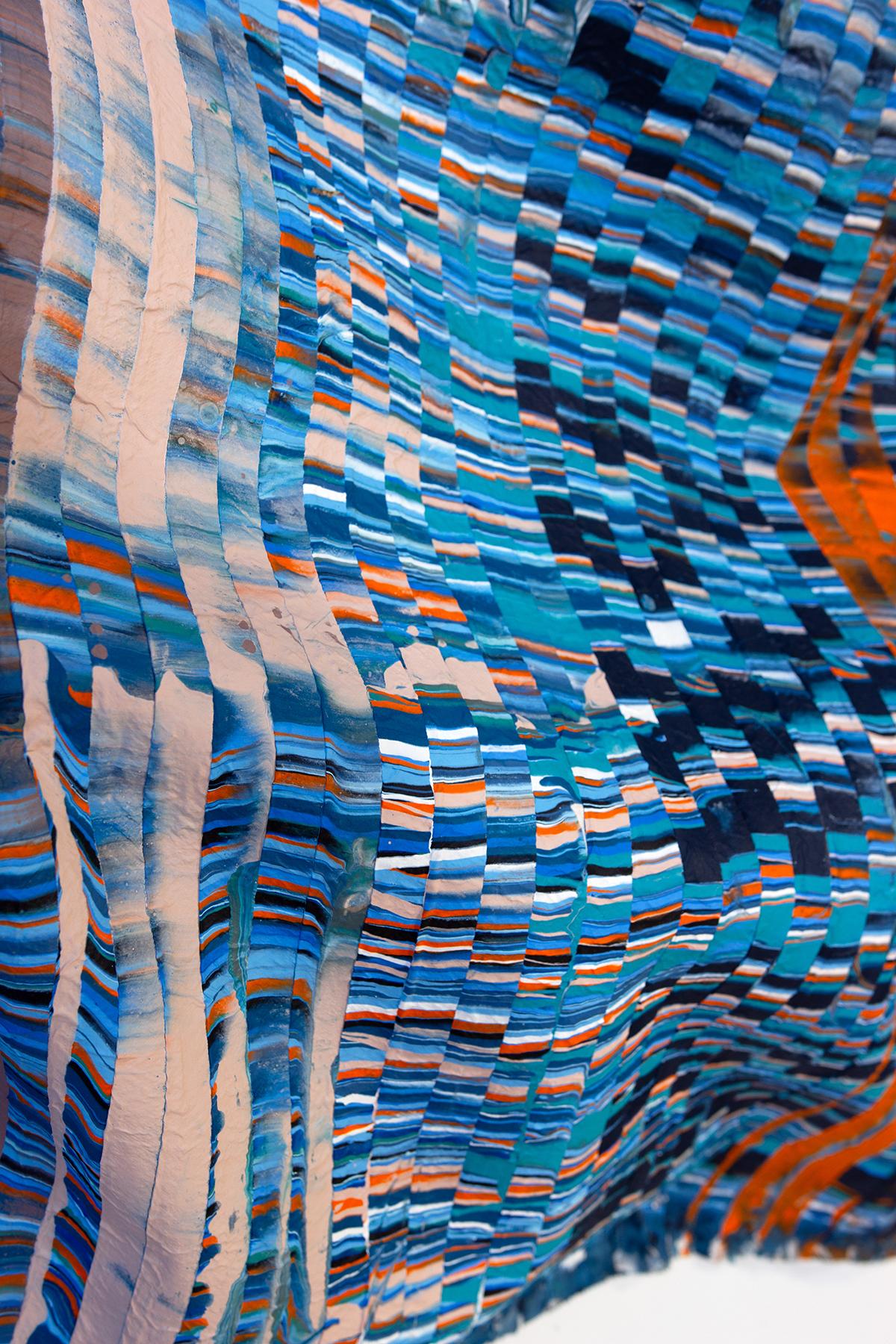 Vertikale Seidenmalerei in Blau und Orange, Contemporary Abstract Art im Angebot 4
