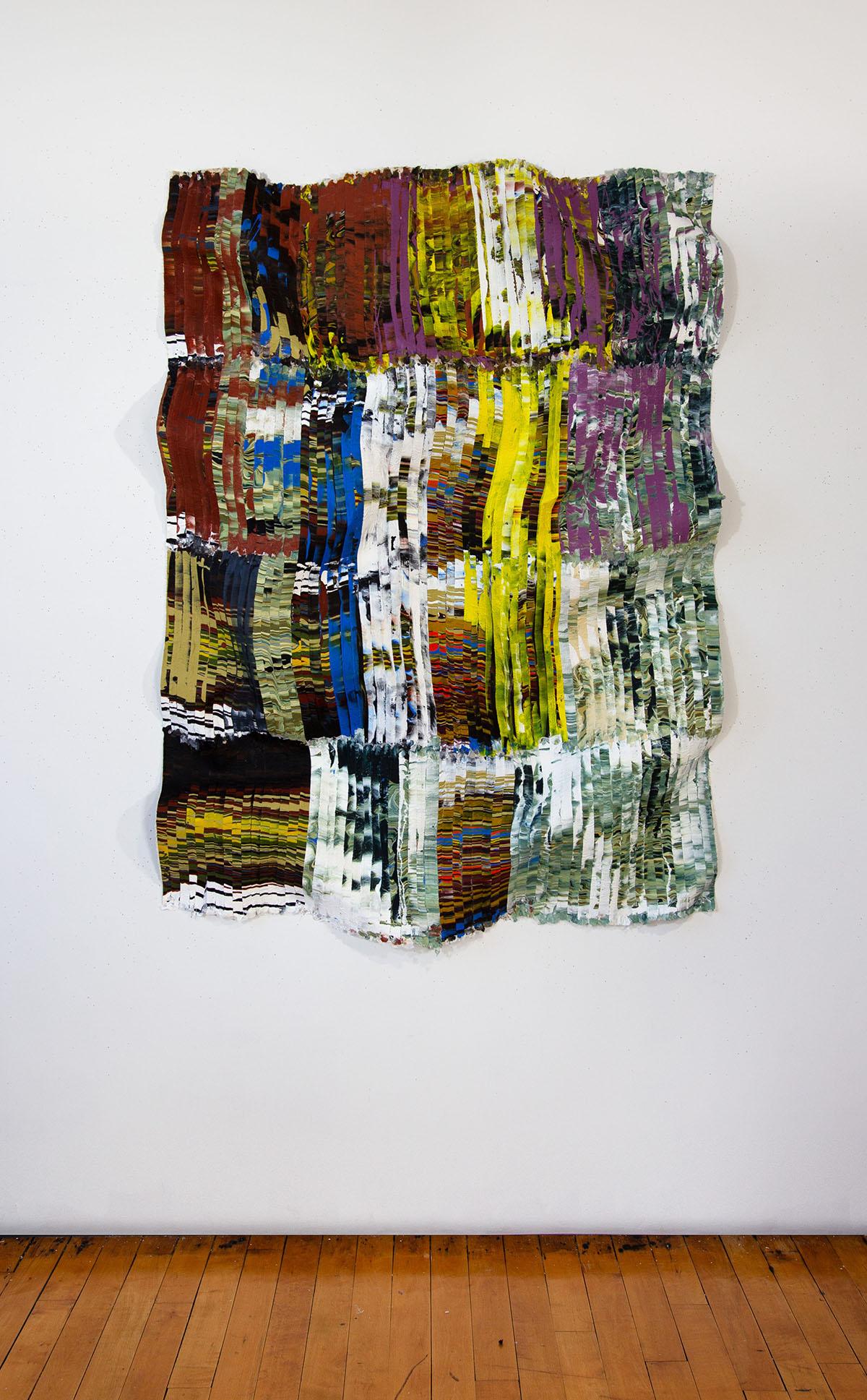 Pittura verticale dimensionale su seta dai toni Jewell, arte astratta contemporanea in vendita 1