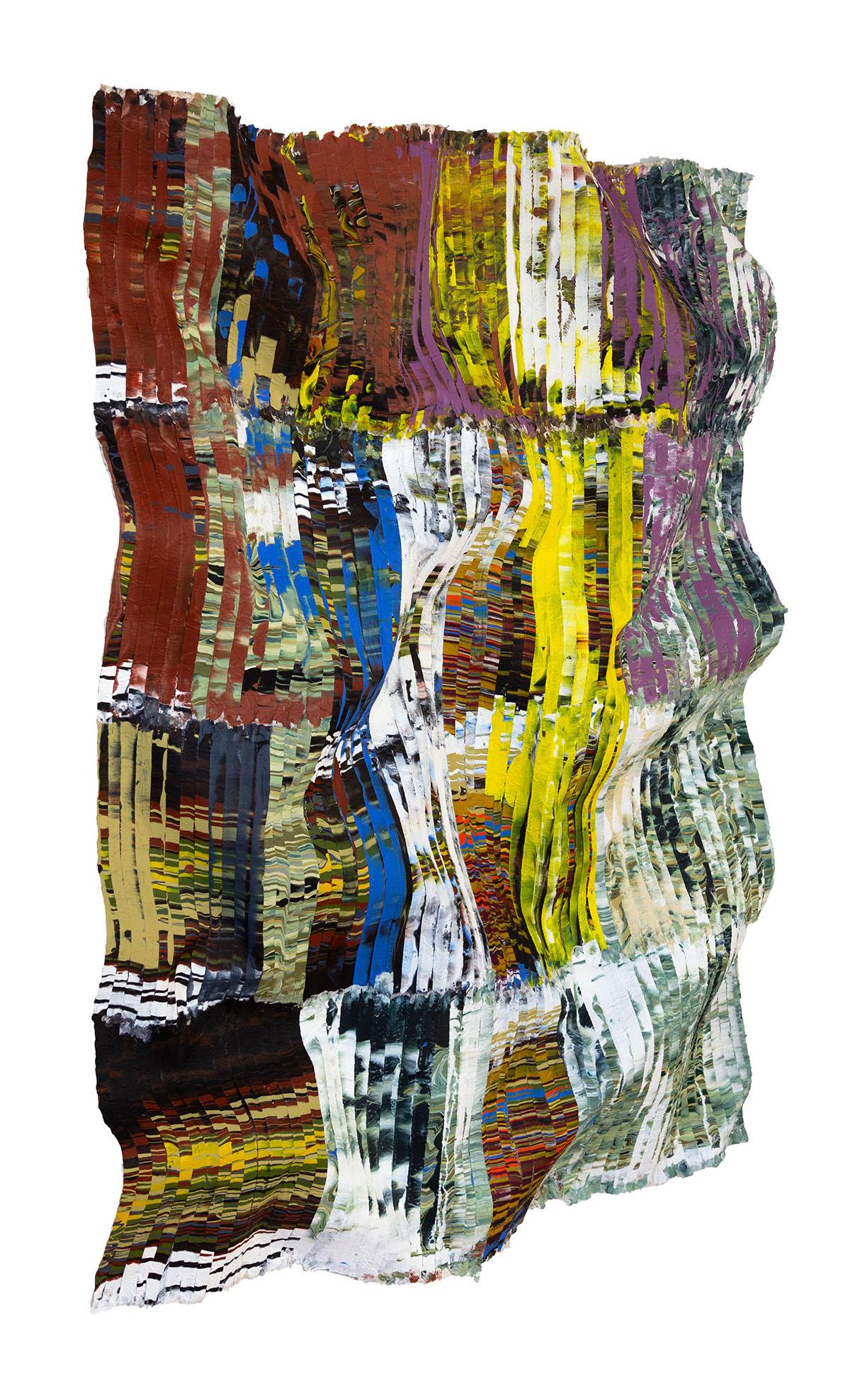 Pittura verticale dimensionale su seta dai toni Jewell, arte astratta contemporanea in vendita 3