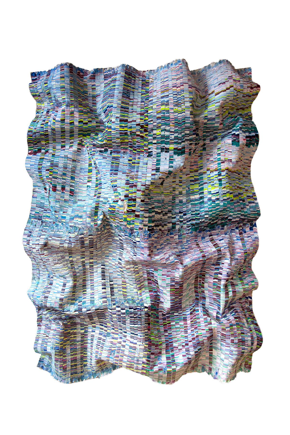 Pittura verticale dimensionale su seta dai toni Jewell, arte astratta contemporanea - Mixed Media Art di Kenny Nguyen