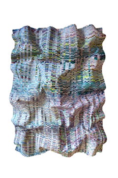 Pittura verticale dimensionale su seta dai toni Jewell, arte astratta contemporanea