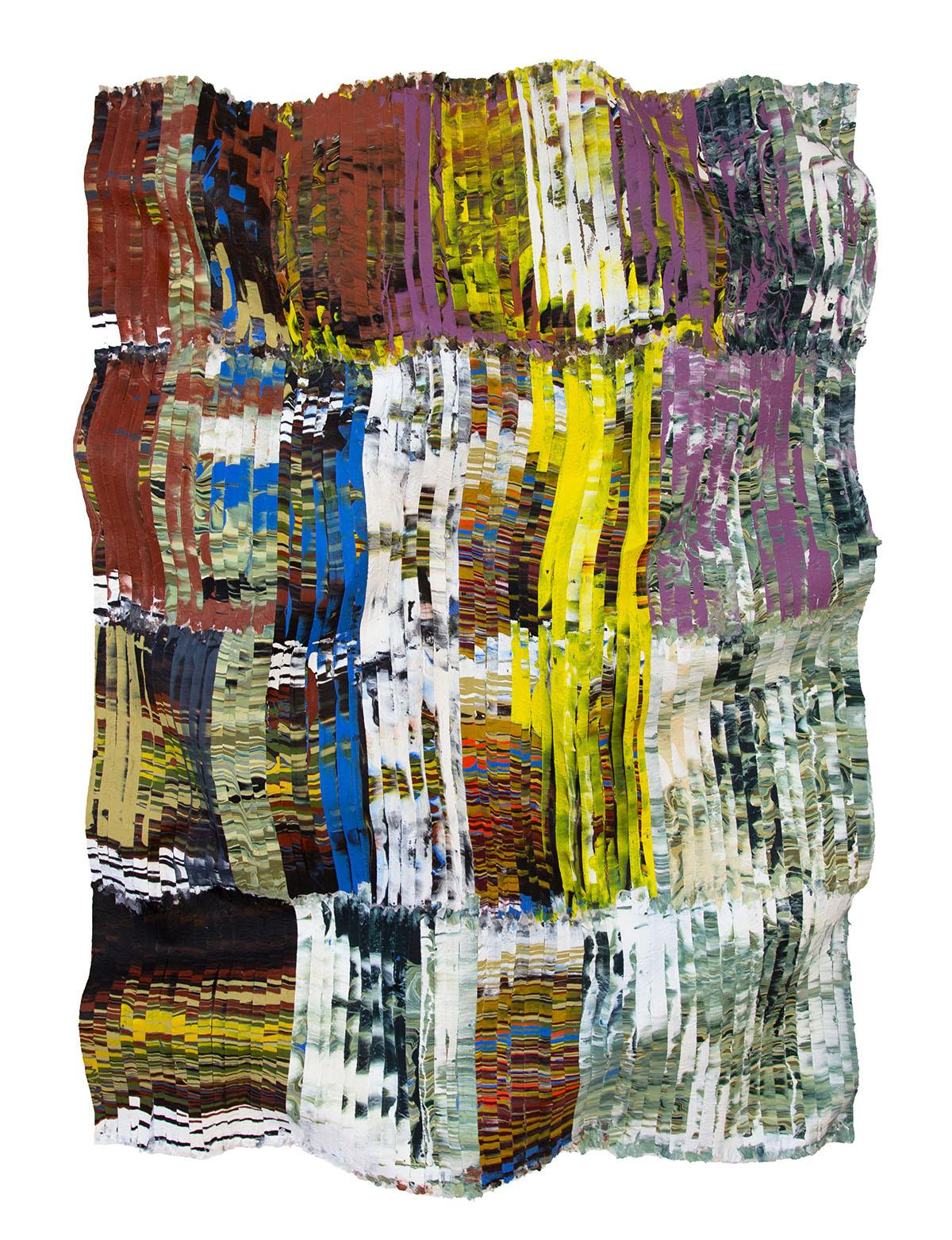 Pittura verticale dimensionale su seta dai toni Jewell, arte astratta contemporanea - Mixed Media Art di Kenny Nguyen