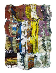 Pittura verticale dimensionale su seta dai toni Jewell, arte astratta contemporanea