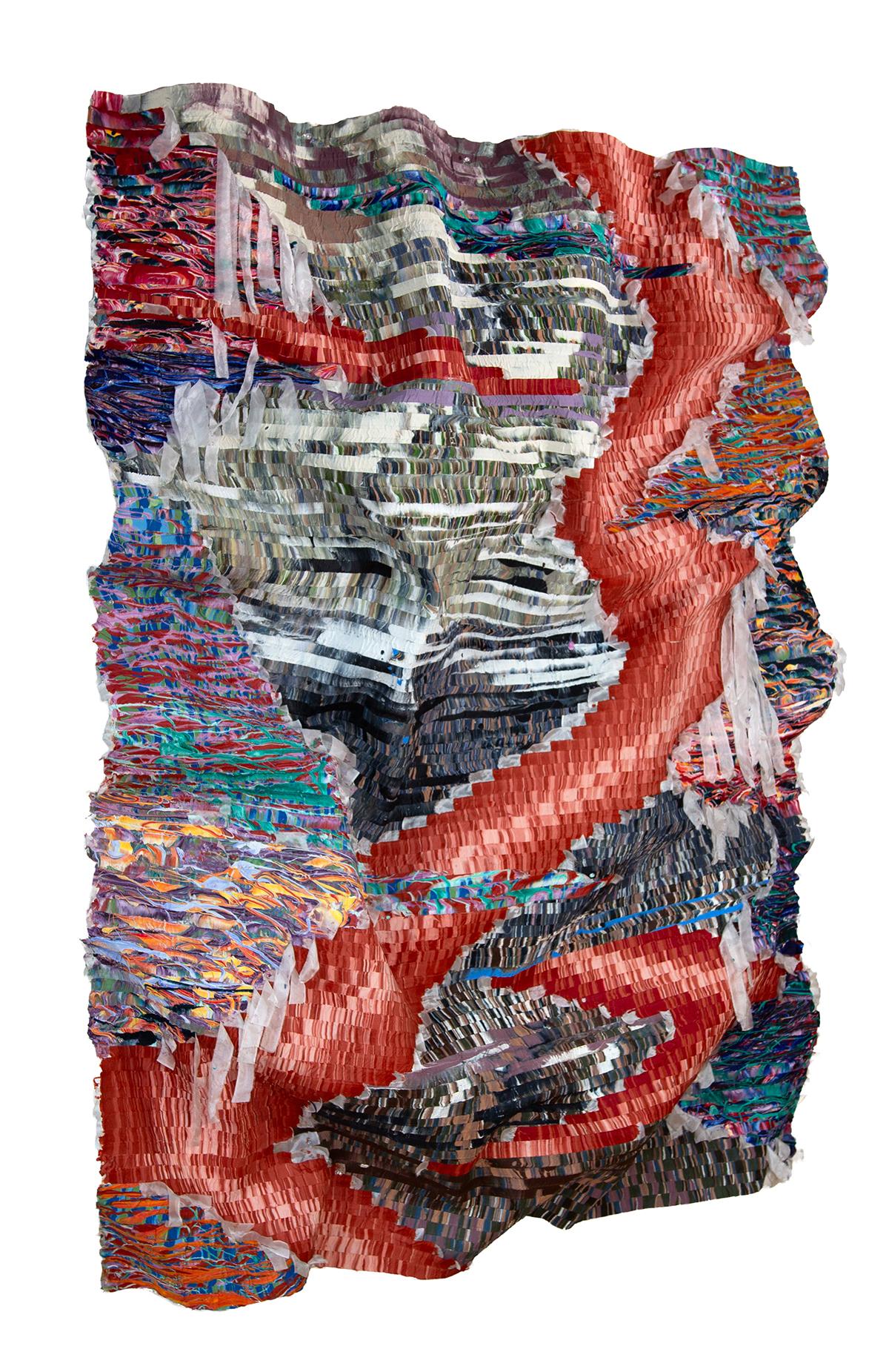 Kenny Nguyen
Serie Eruption Nr. 11, 2024
Handgeschnittener Seidenstoff, Acrylfarbe, Leinwand, an die Wand montiert
84 x 65 Zoll
gewellte Abmessungen (ca.): 79 x 60 x 5 Zoll
KN065

Kenny Nguyen (geb. 1990, Provinz Ben Tre, Vietnam) schafft