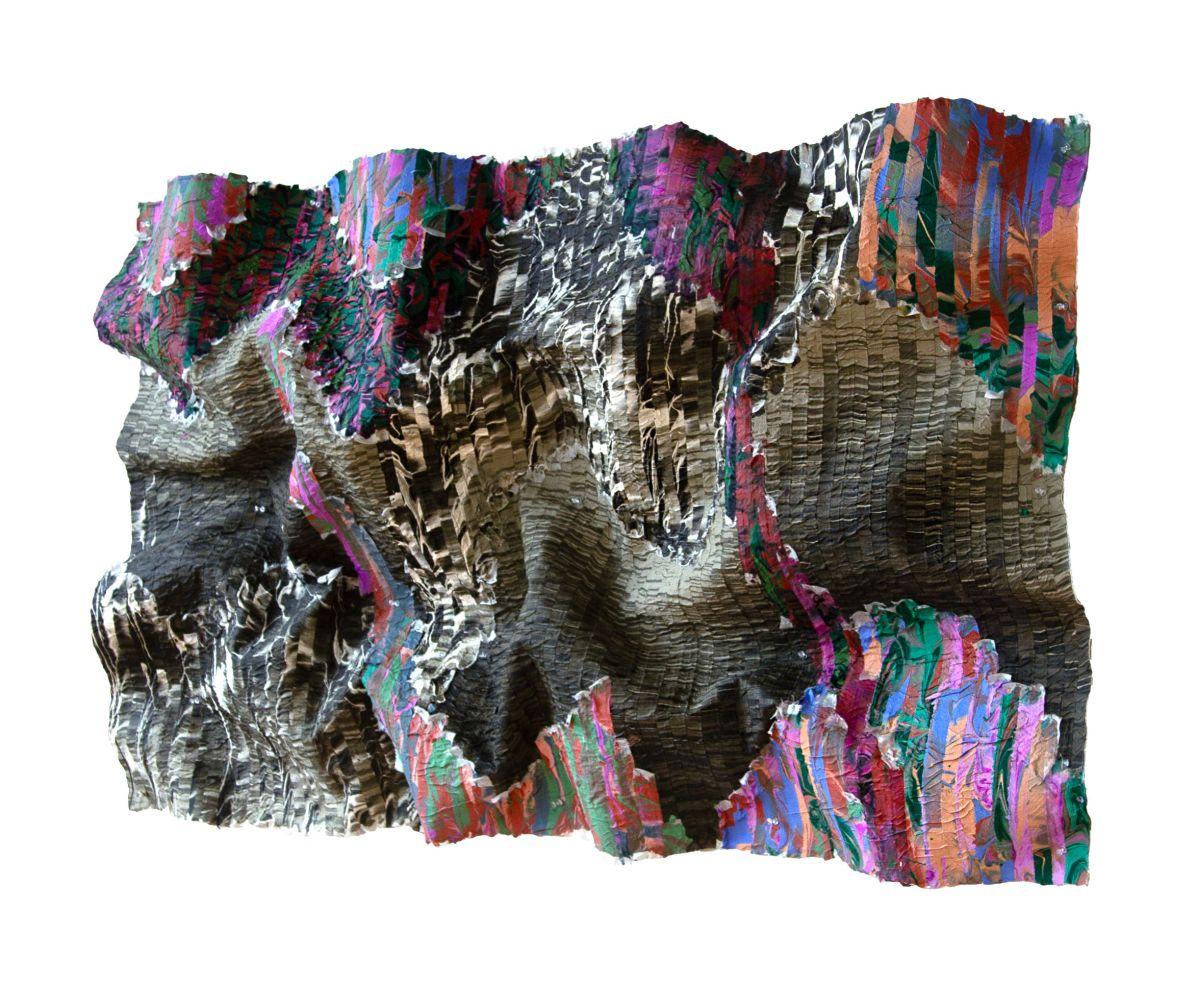 Kenny Nguyen
Serie Eruption Nr. 8, 2024
Handgeschnittener Seidenstoff, Acrylfarbe, Leinwand, an die Wand montiert
38 x 60 Zoll
Gewellt Abmessungen (ca.) 33 x 52 x 5 Zoll
KN033

Kenny Nguyen (geb. 1990, Provinz Ben Tre, Vietnam) schafft großflächige,