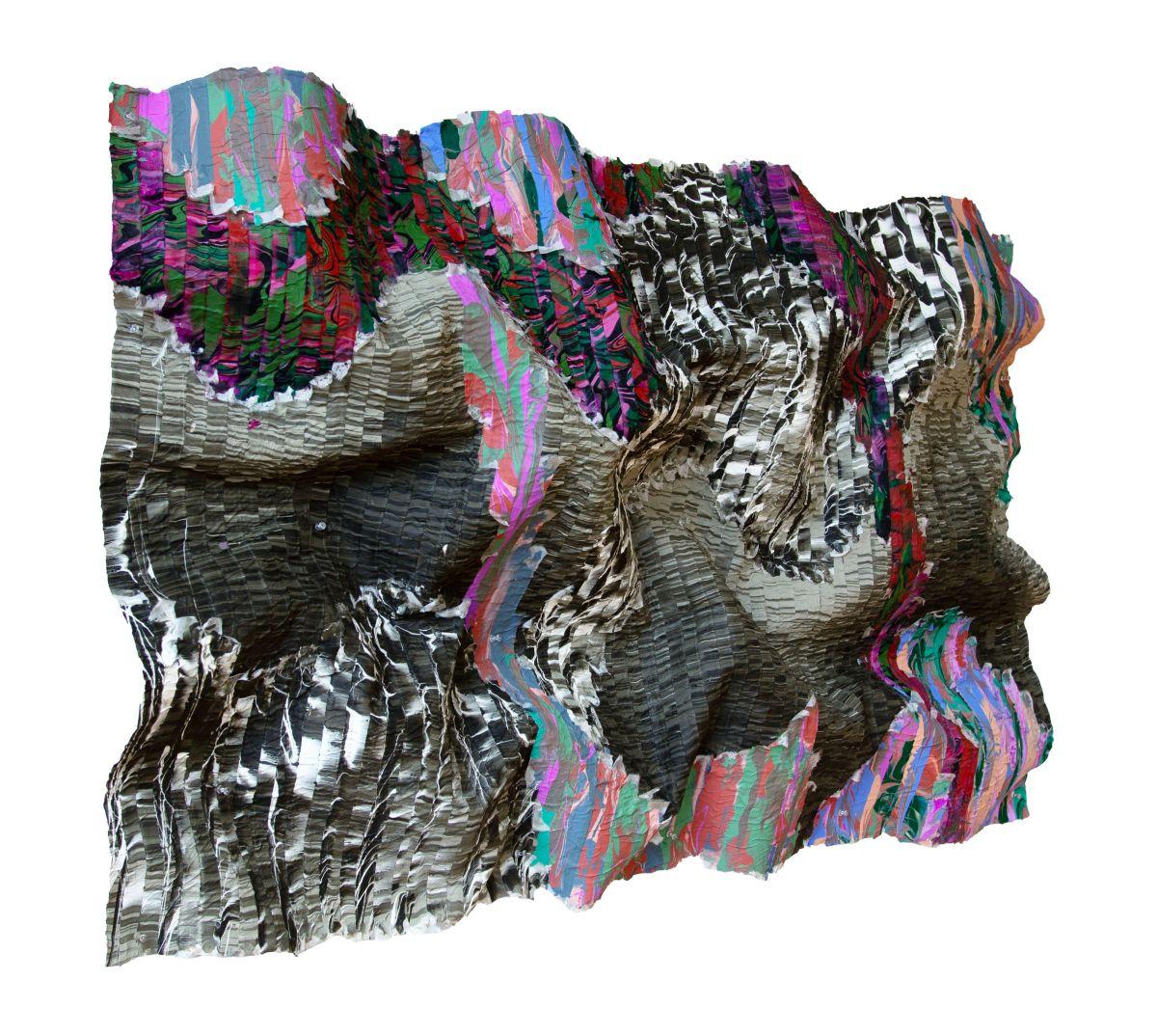 Dimensionale rosa und blaue horizontale Seidenmalerei, Contemporary Abstract Art im Angebot 1