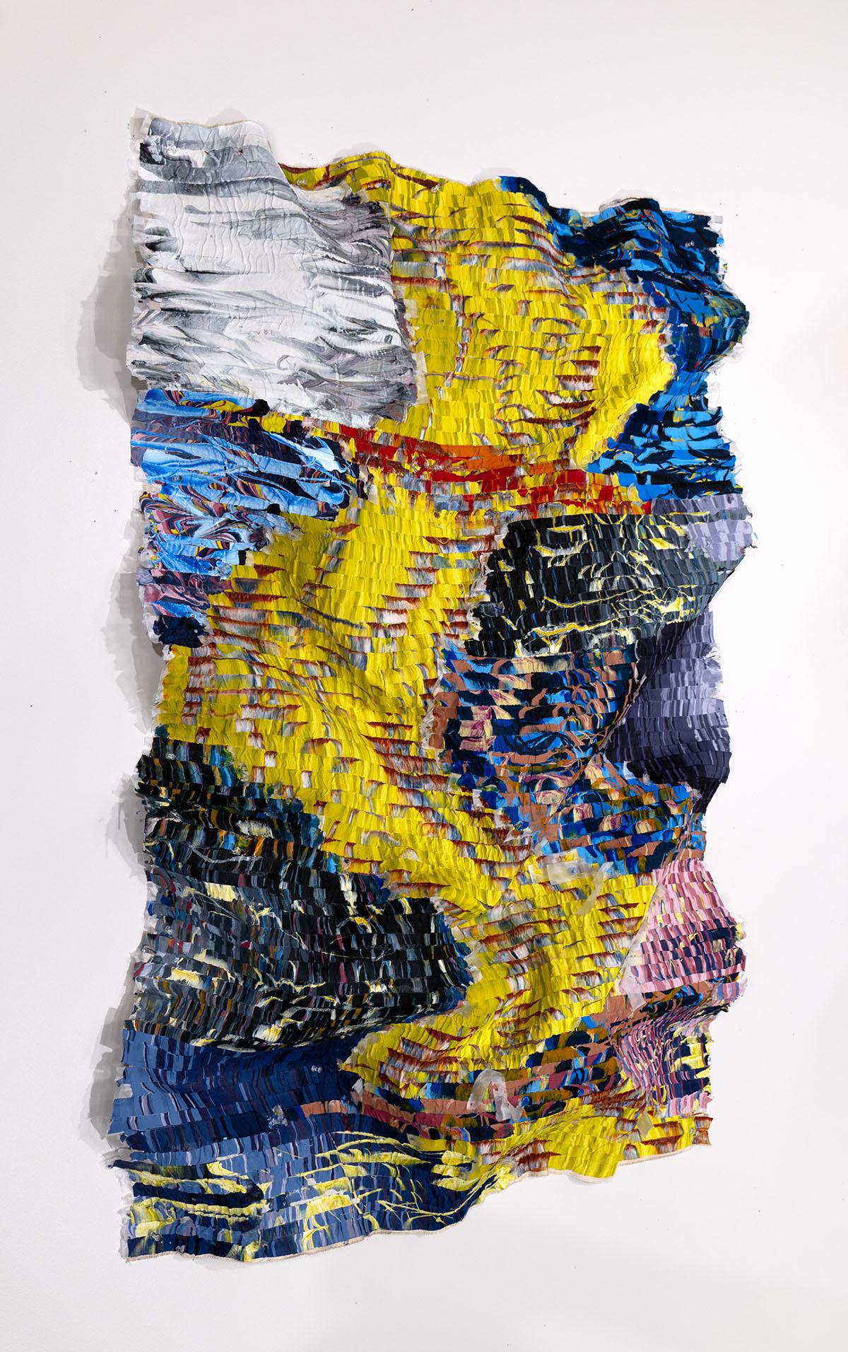 Dimensionales Gelb, Blau, Weiß Seidengemälde, Contemporary Abstract Art im Angebot 2