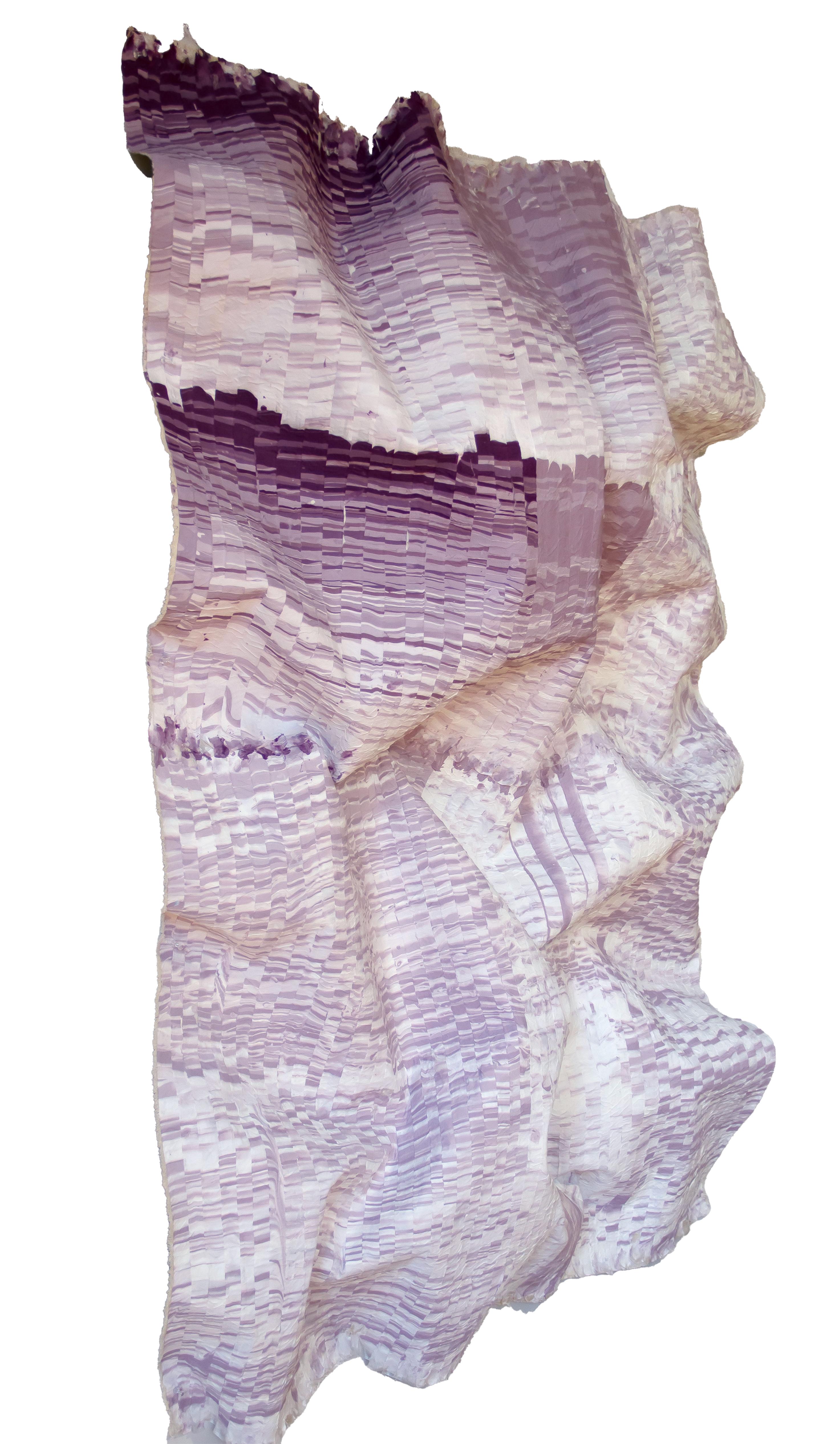 Peinture tridimensionnelle en soie rose, blanche, violette, découpée à la main et montée sur un mur. en vente 2