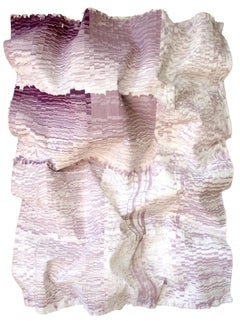 Quadro tridimensionale in seta rosa, bianco, viola, tagliato a mano e montato a parete