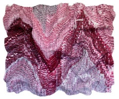 Quadro tridimensionale in seta rosa, bianco, viola, tagliato a mano e montato a parete