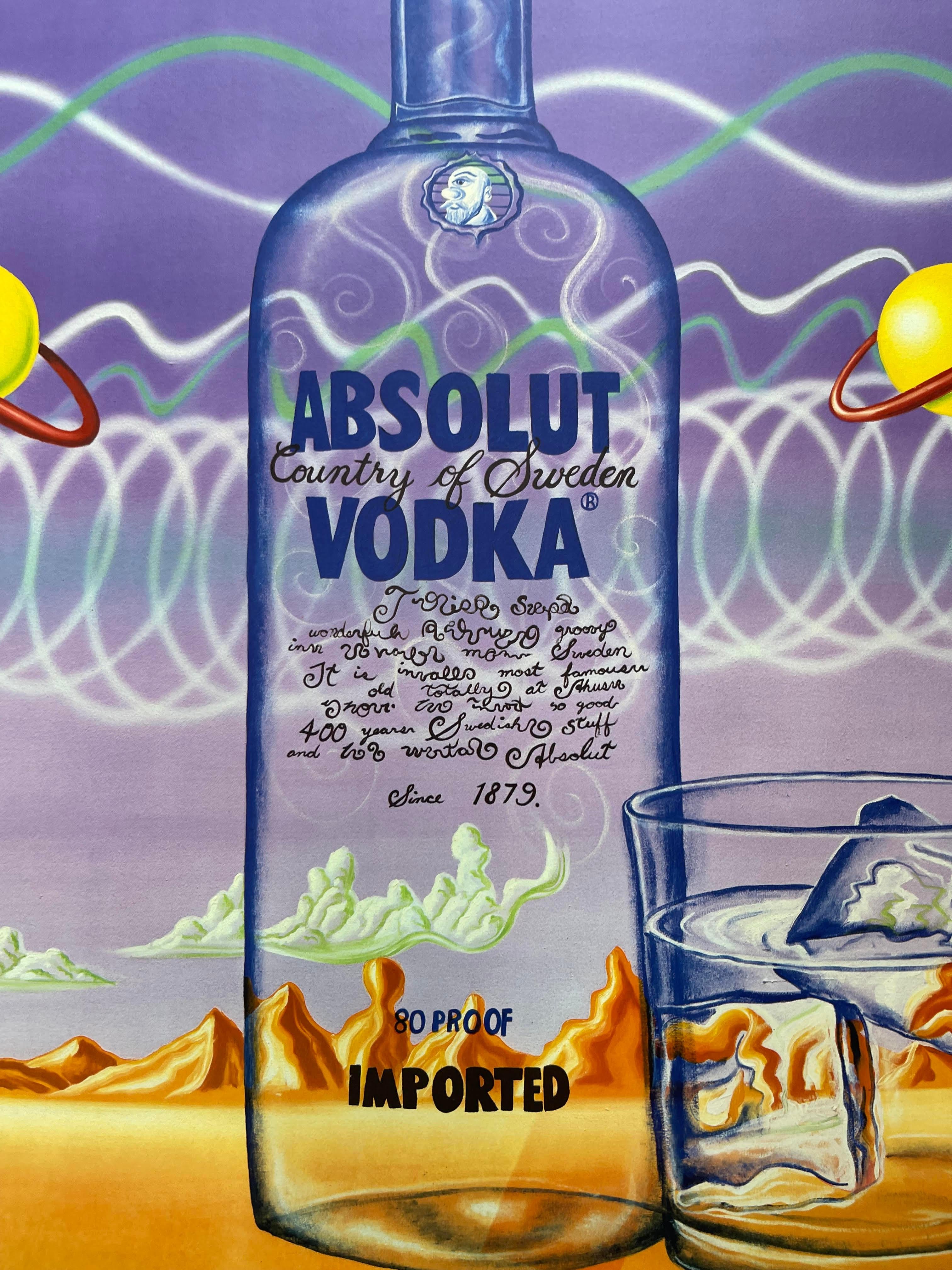 Kenny Scharf
Absolut Vodka, 1987
Offset Lithograph in colors on wove paper
Hand signed and dated by artist on lower right front
45 × 33 inches
Unframed
This rare vintage pencil signed limited Edition by Kenny Scharf lithograph was created as part of