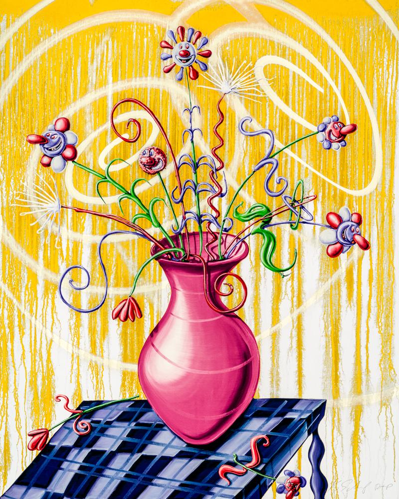 grand Flores jaune - Print de Kenny Scharf