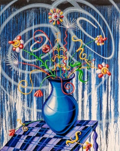 Flores Blue Pop Contemporary Flowers Still Life Kenny Scharf