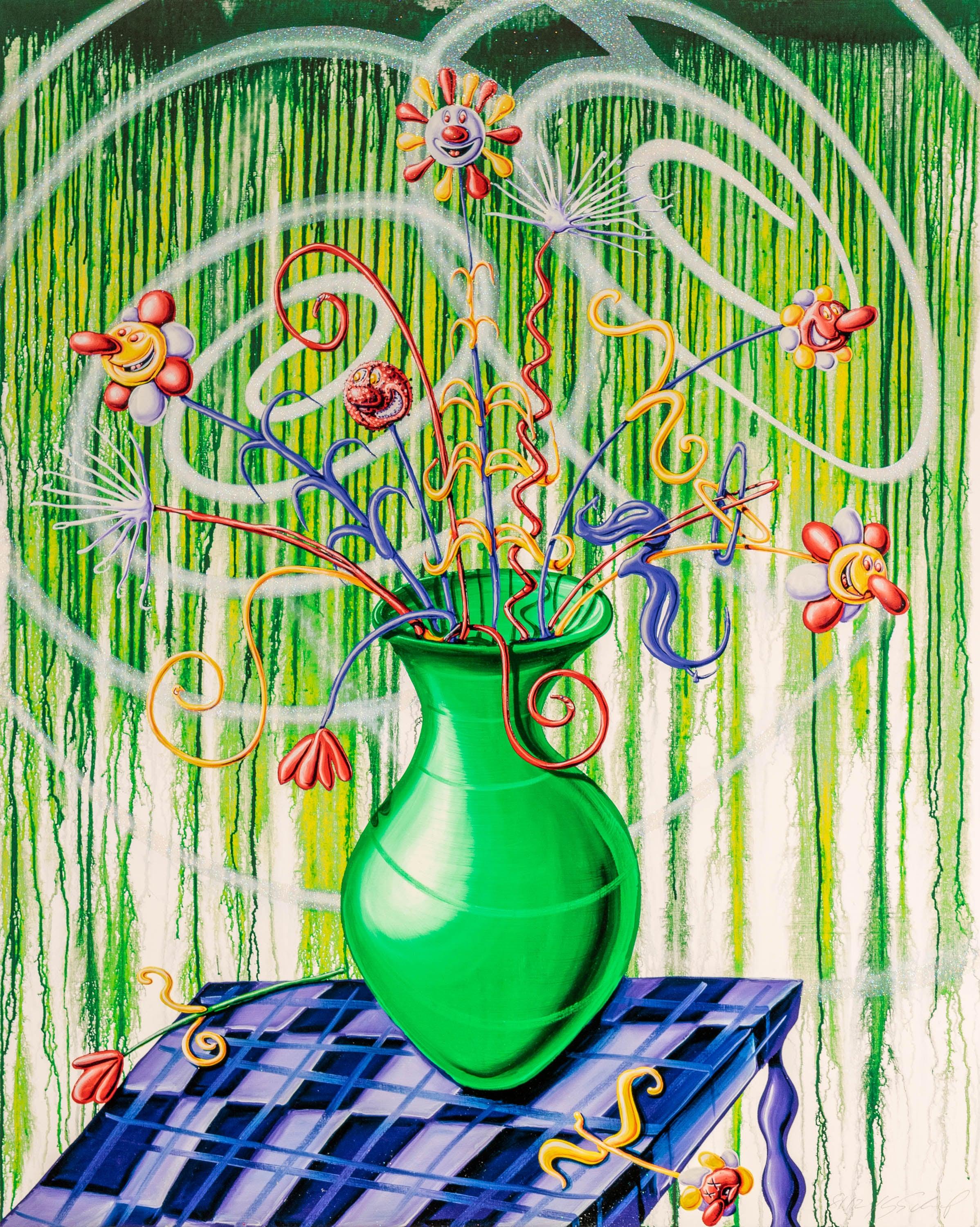 Kenny Scharf Still-Life Print - Flores Green