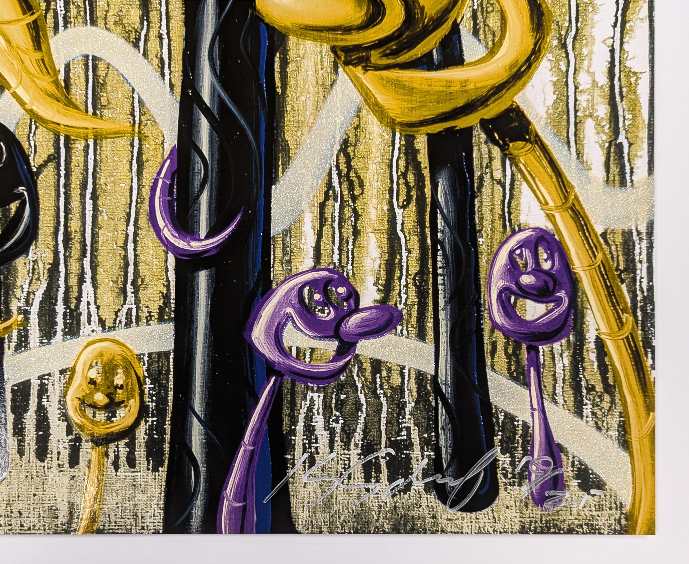 Furungle (Oro), grande stampa d'archivio incorniciata con polvere di diamante - Print Pop Art di Kenny Scharf