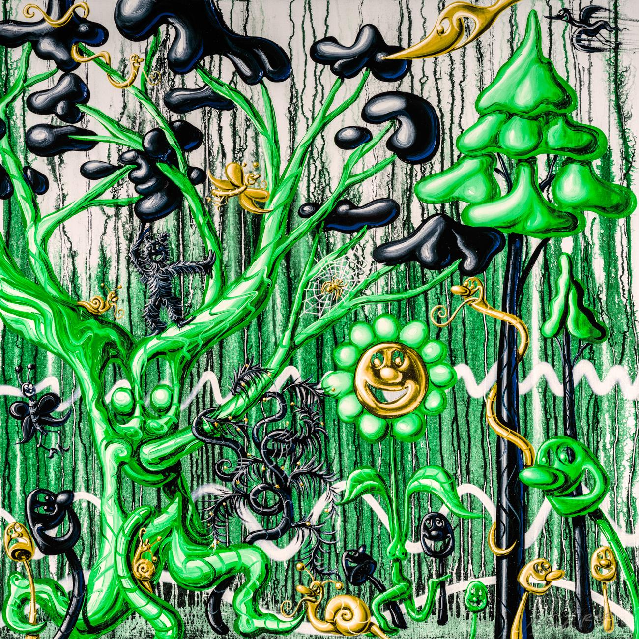 Furungle (Green), grande stampa d'archivio incorniciata con polvere di diamante - Print di Kenny Scharf