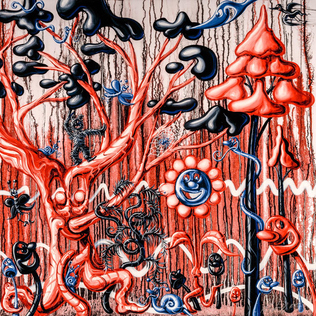 Furungle (Red), large framed archival print with diamond dust - Pop Art Print by Kenny Scharf