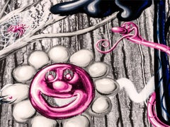 Black Pink Pop Art Flowers Diamond Dust Landscape Print Furungle X6 Kenny Scharf