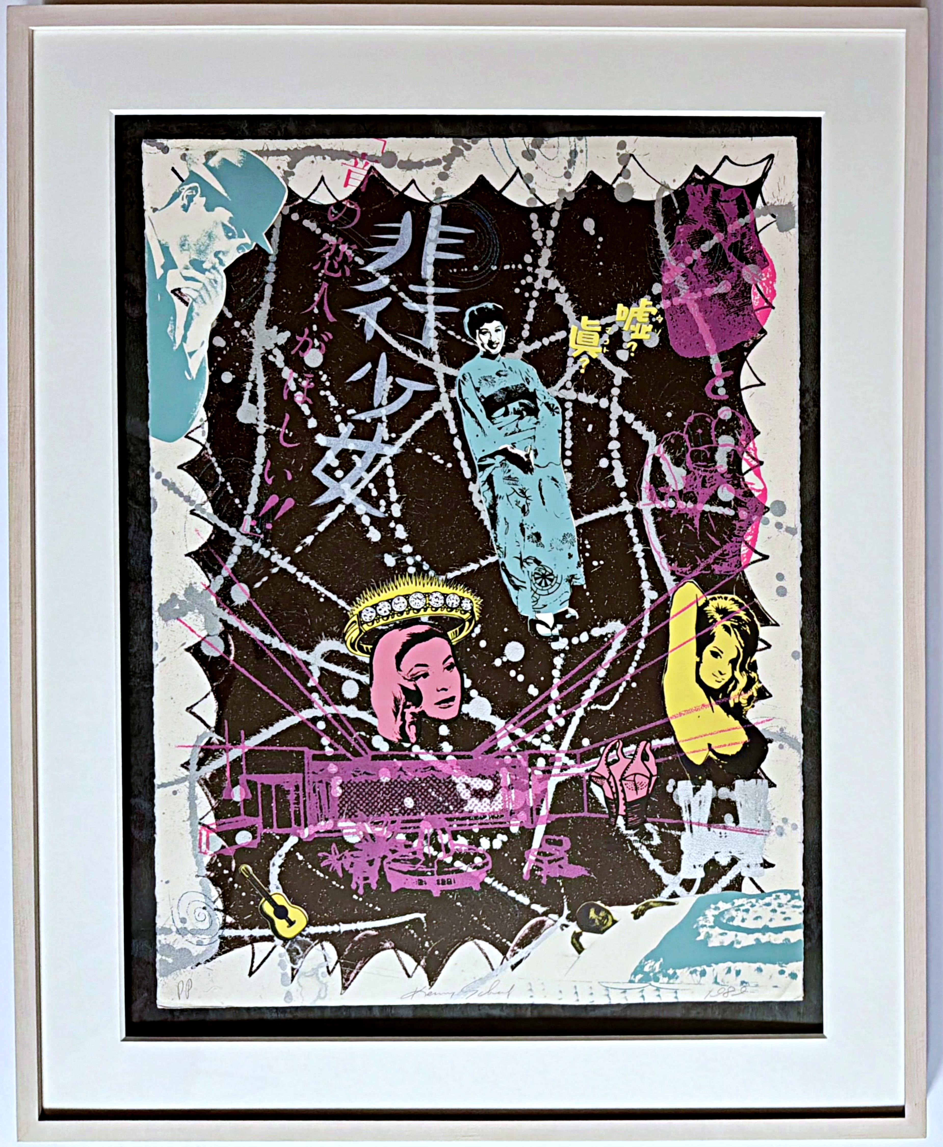 Kenny Scharf - Bad Girls, litografía firmada a nueve colores, Pop Art, ejemplar único, enmarcada