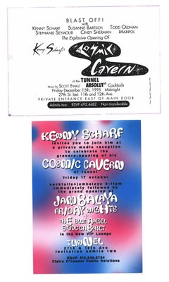 Kenny Scharf illustrated announcements 1995