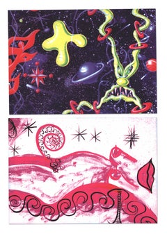 Kenny Scharf illustrated announcements 1995