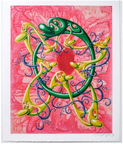 Kenny Scharf, VRING! Serigrafia con accenti metallici, firmata lucida/N, FRAMMATA