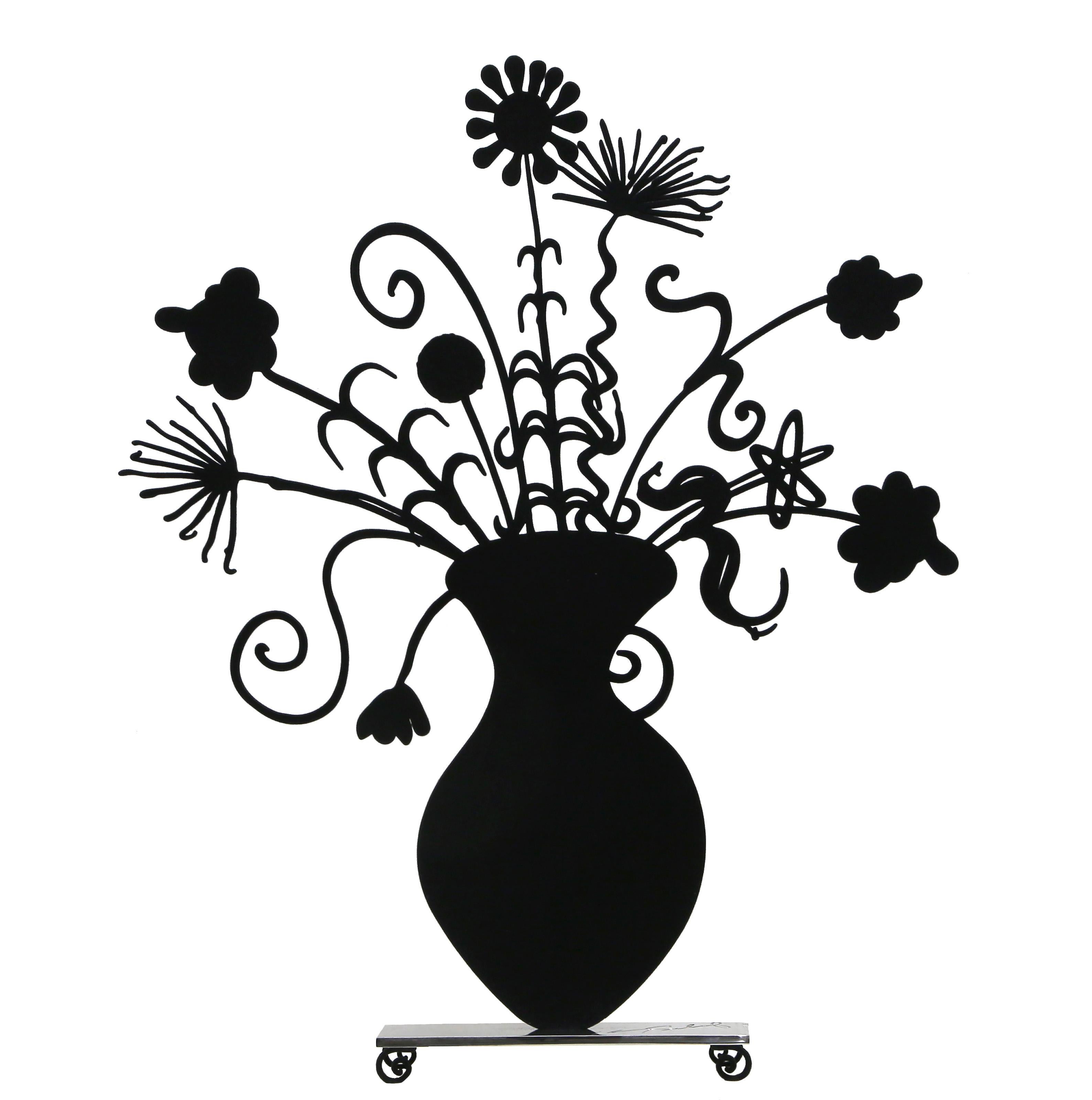 Flores Negro
Kenny Scharf, estadounidense (1958)
Fecha: 2020
Aluminio perfilado con flocado negro montado sobre una base de acero inoxidable pulido con pies flocados, firma fascimilar inscrita en la base y copyright y numeración en la parte