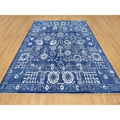 Kensington Blue Tappeto quadrato orientale in lana e seta Tabriz annodato a mano 10' x 10'