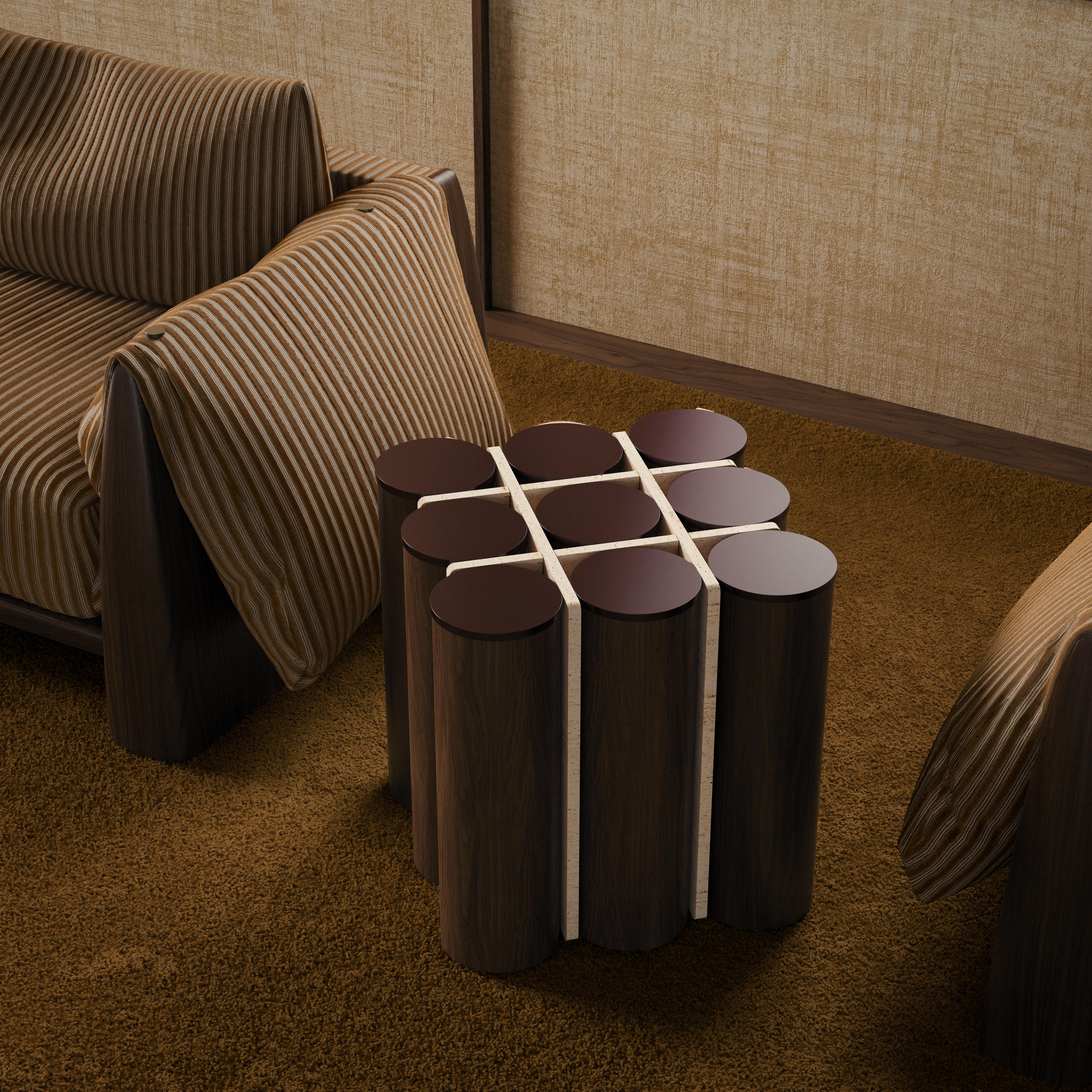 Kensington Tic-Tac-Toe-Tisch aus Holz Travertin, hergestellt in Portugal von Wood Tailors im Zustand „Neu“ im Angebot in RIO TINTO, PT