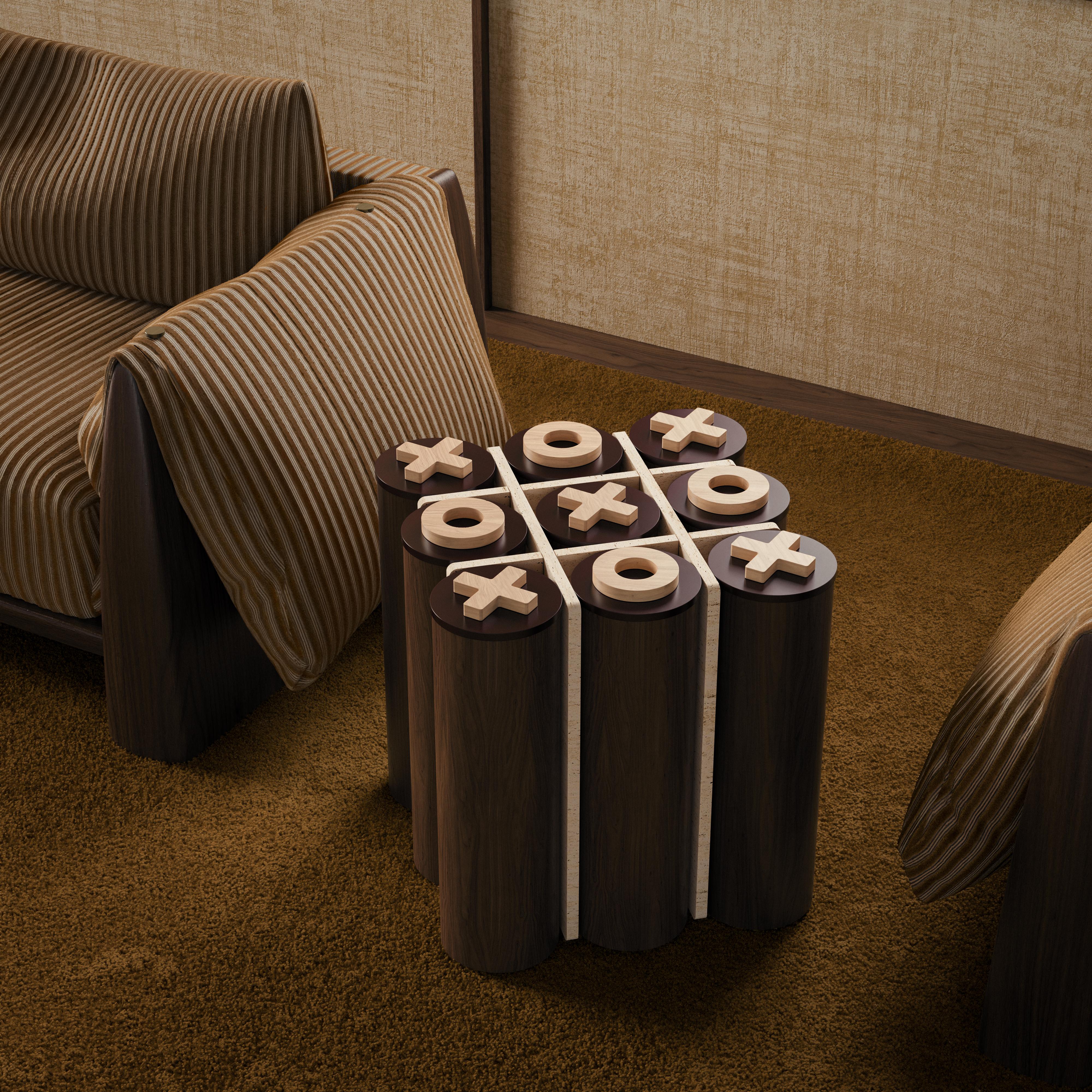 Kensington Tic-Tac-Toe-Tisch aus Holz Travertin, hergestellt in Portugal von Wood Tailors (21. Jahrhundert und zeitgenössisch) im Angebot