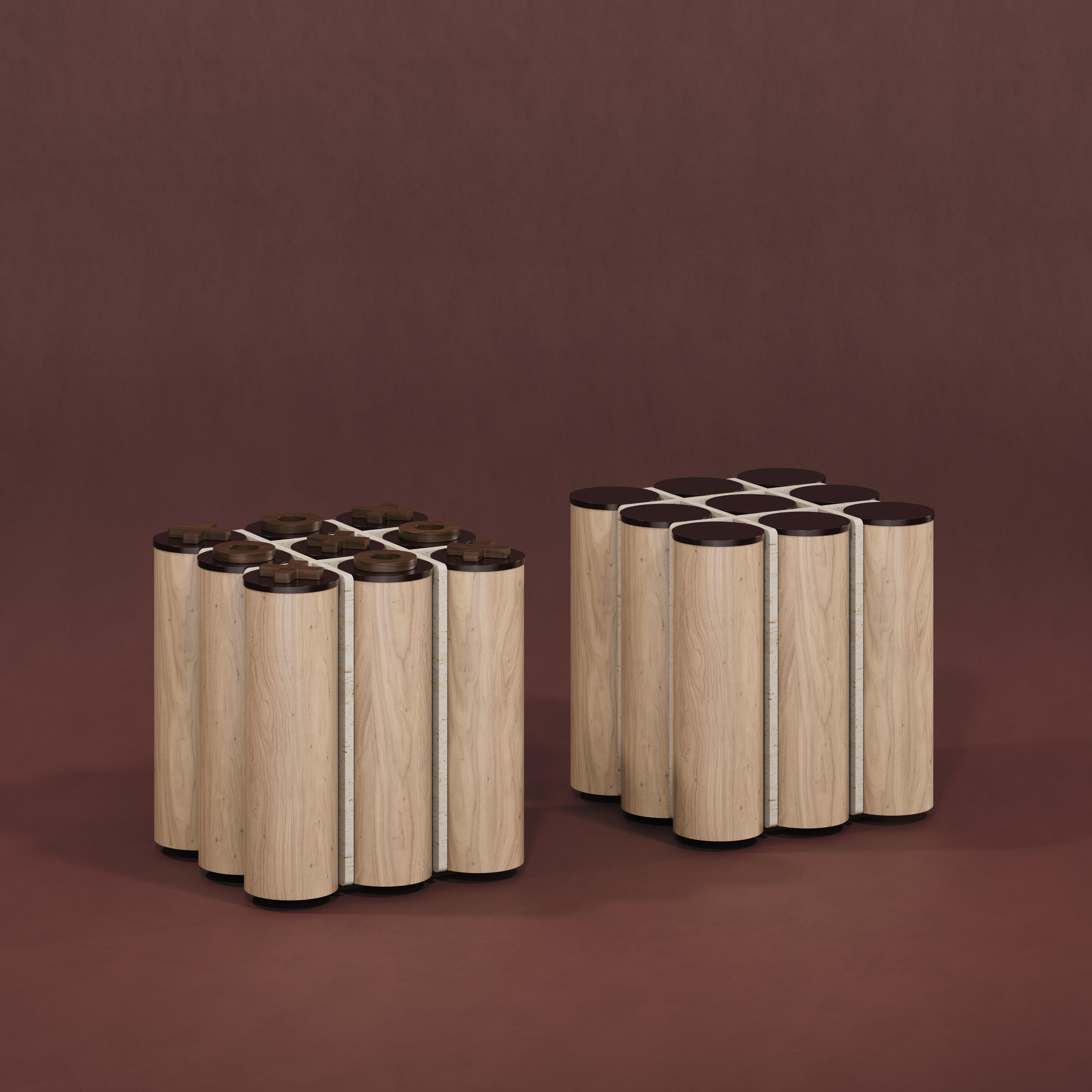 Kensington Tic-Tac-Toe-Tisch aus Holz Travertin, hergestellt in Portugal von Wood Tailors im Angebot 2