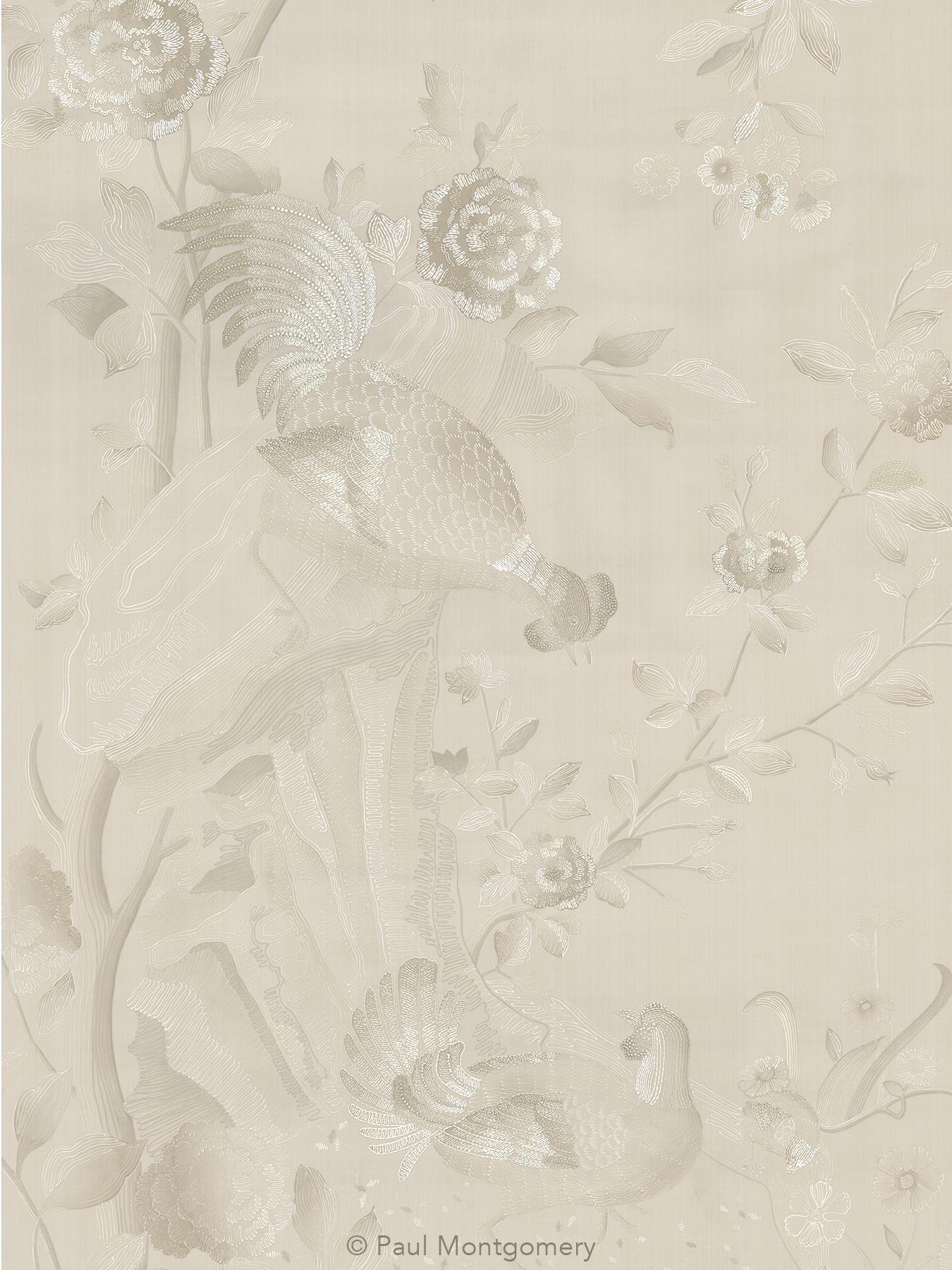 Chinoiserie Kensington Whitework Hand Embroidered Mural For Sale