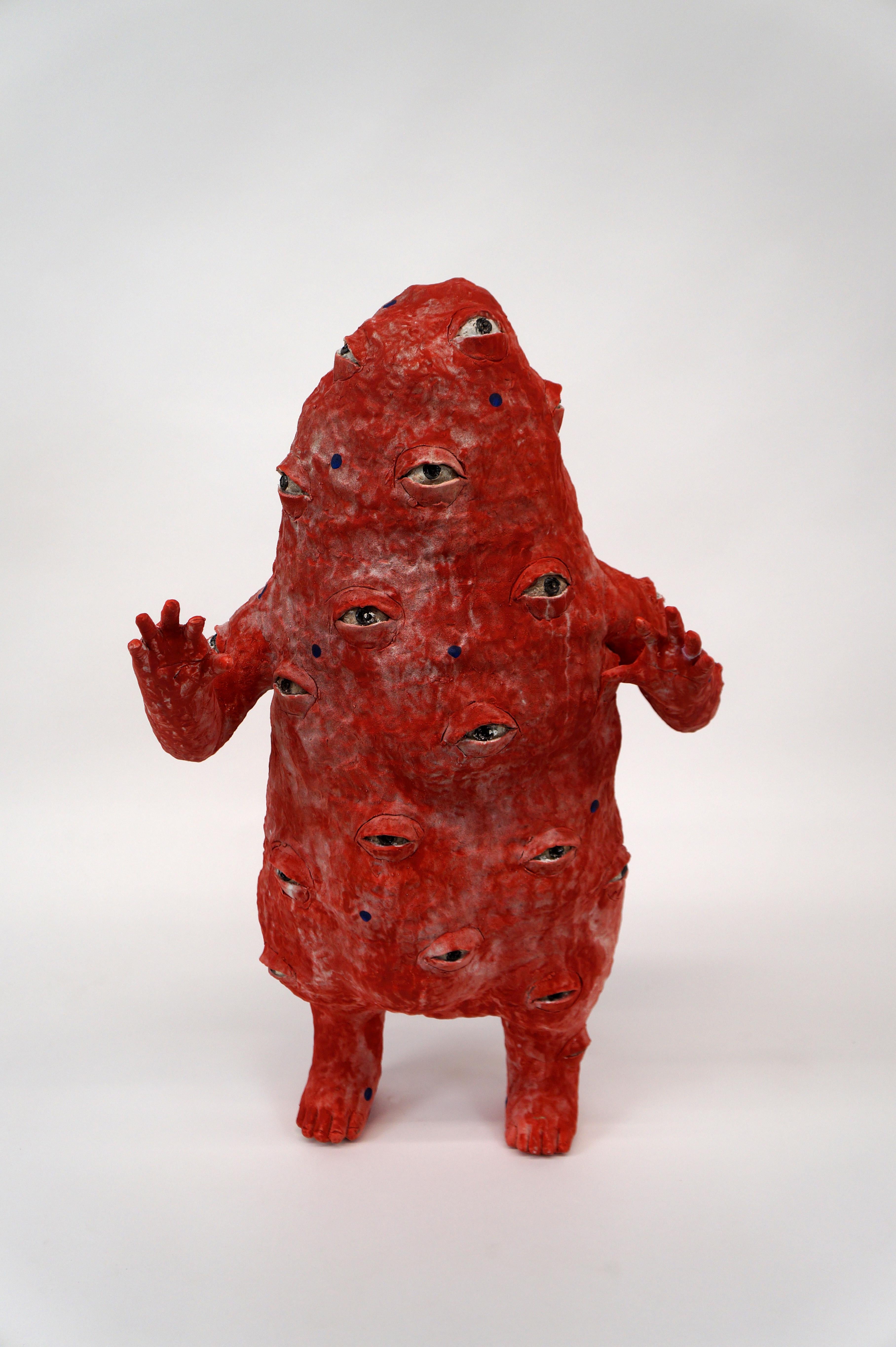 "Olvidé que tengo amigos", Escultura figurativa de cerámica, Esmalte, Abstracto - Sculpture de Kensuke Yamada