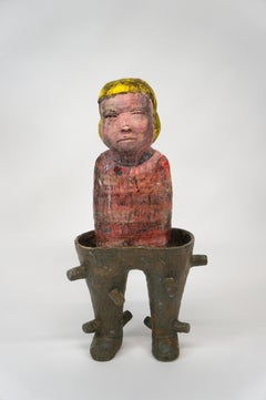 "Il vero amore ti troverà alla fine", scultura figurativa in ceramica con smalto
