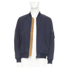 KENT AND CURWEN Reversible navy brown cotton blend zip up bomber jacket M