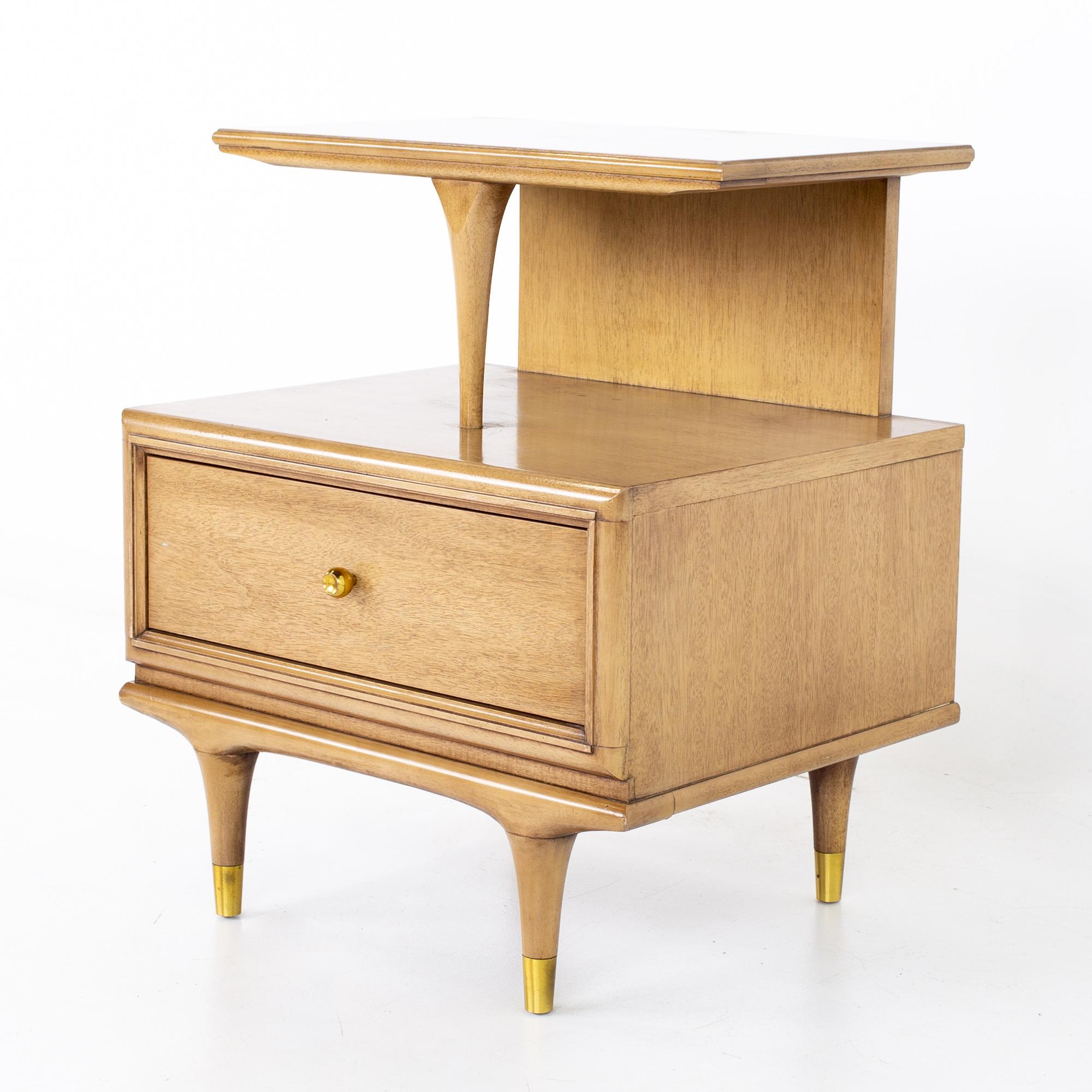 Kent Coffey Continental mid century walnut and brass nightstand.
Nightstand measures: 22 wide x 18 deep x 26.5 inches high

All pieces of furniture can be had in what we call restored vintage condition. That means the piece is restored upon