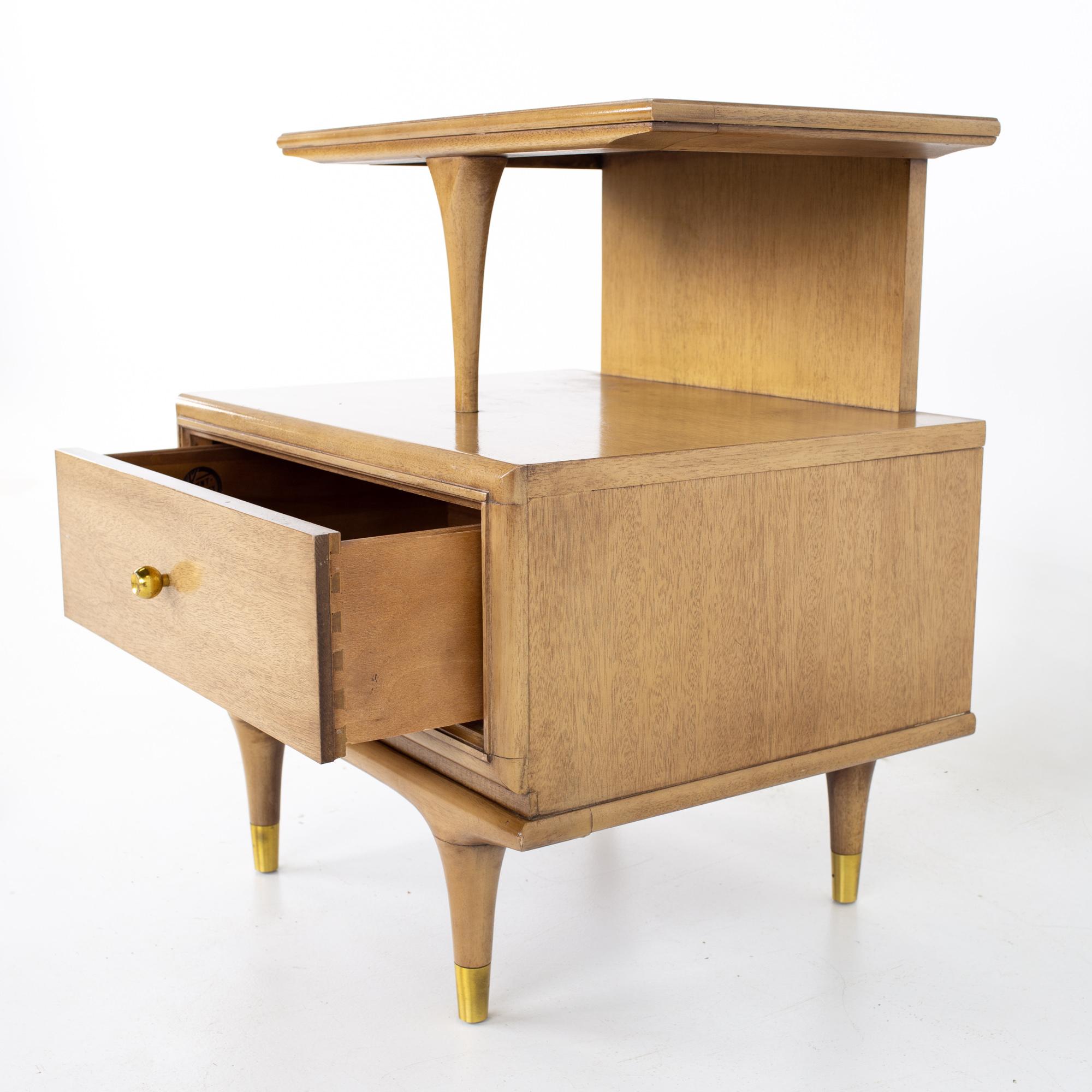 Kent Coffey Continental Mid Century Walnut and Brass Nightstand 1