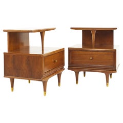 Kent Coffey Continental Mid-Century Walnut Nightstand, a Pair