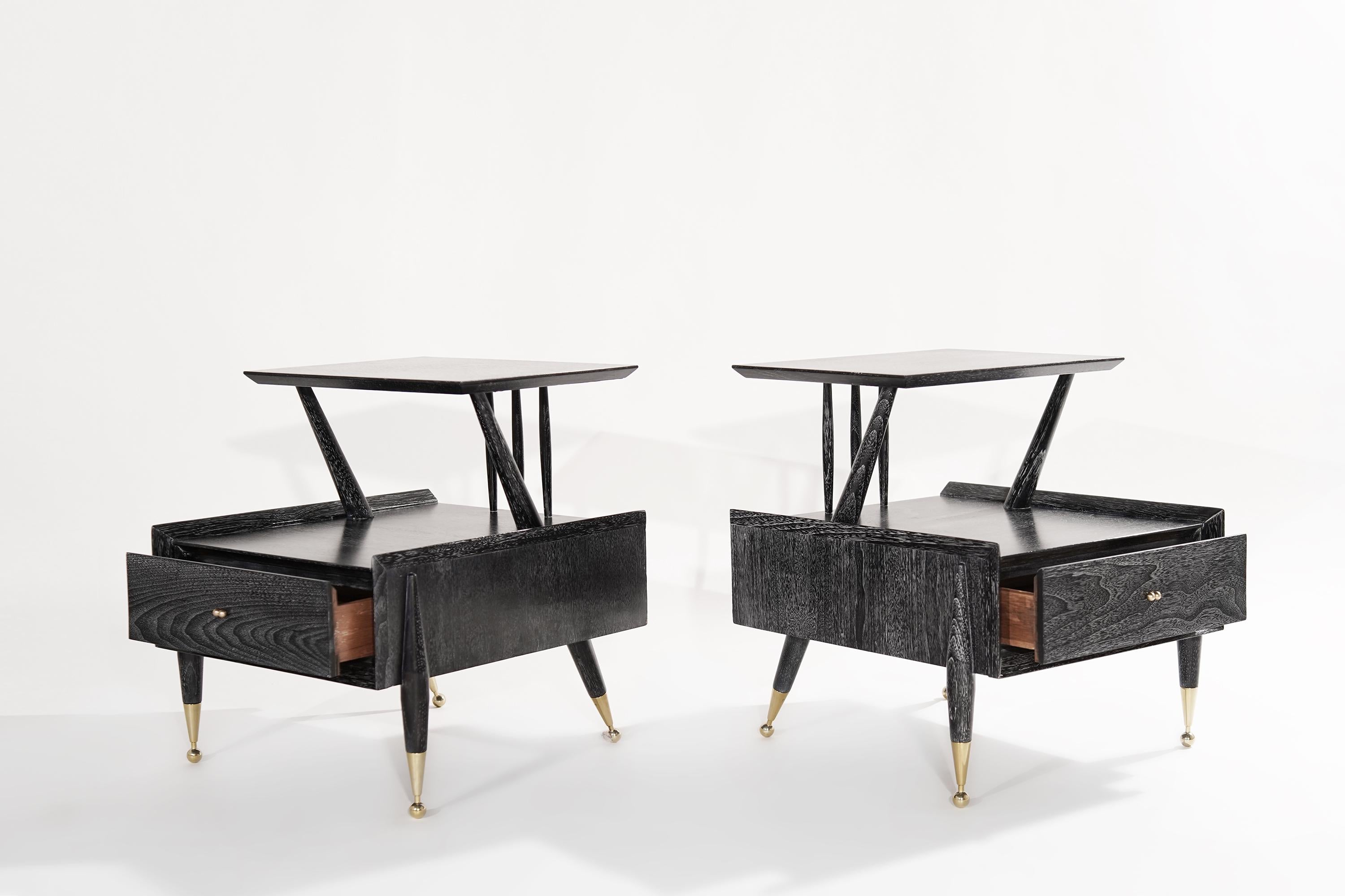 American Kent Coffey End Tables in Limed Walnut, circa 1950s